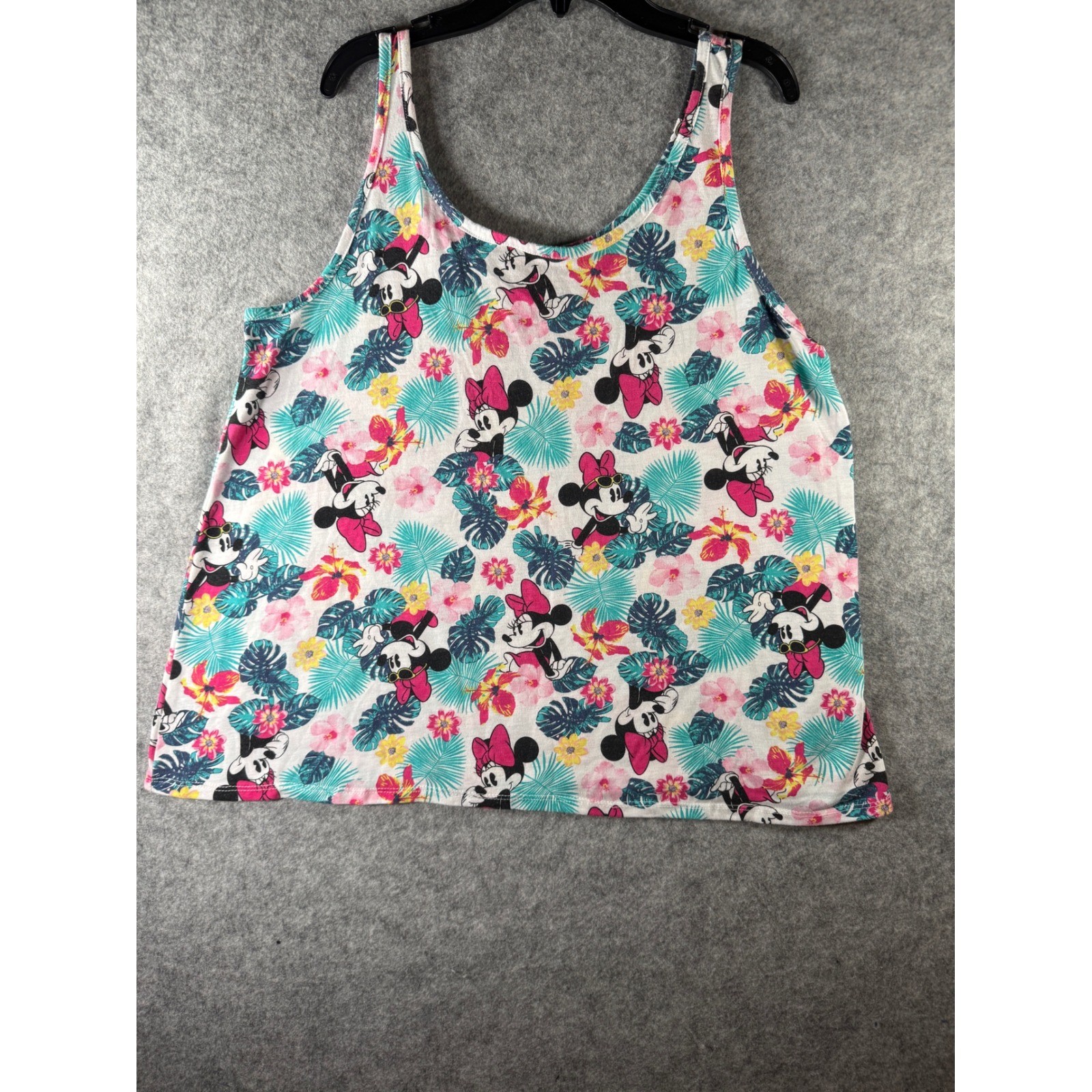 Disney Minnie Mouse Tropical Floral Tank Top L 11/13 White Hibiscus Palm Leaf