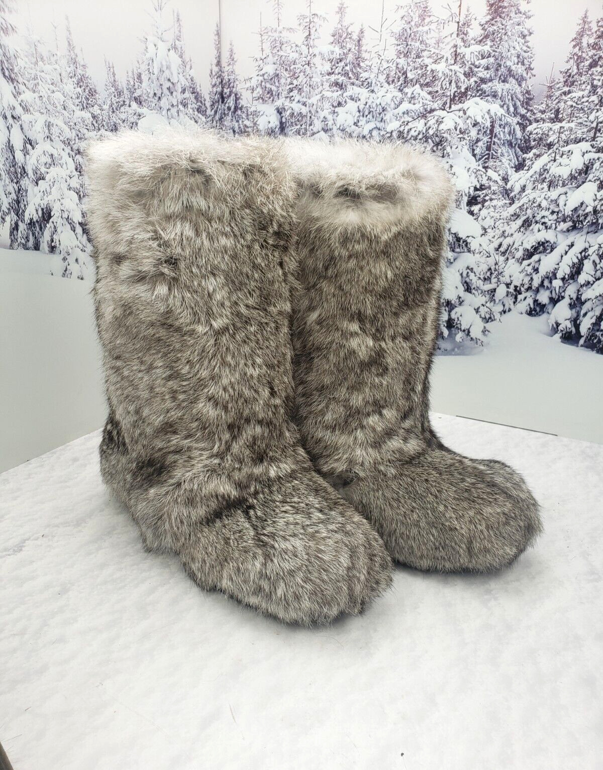 Gray Rabbit Fur Winter Snow Boots for Women, Moutons EU41|US10