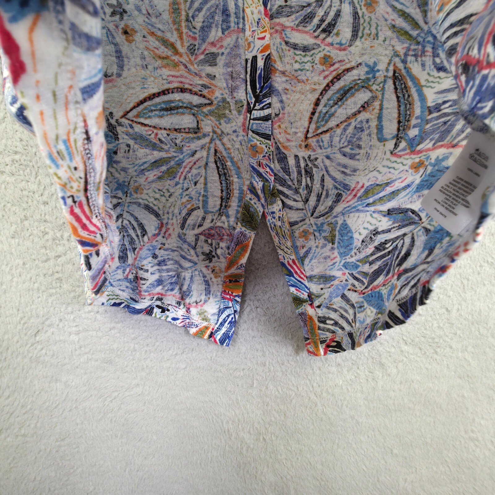 C&C California Top Womens M Blue Button Down Back Linen Floral Tropical Coastal