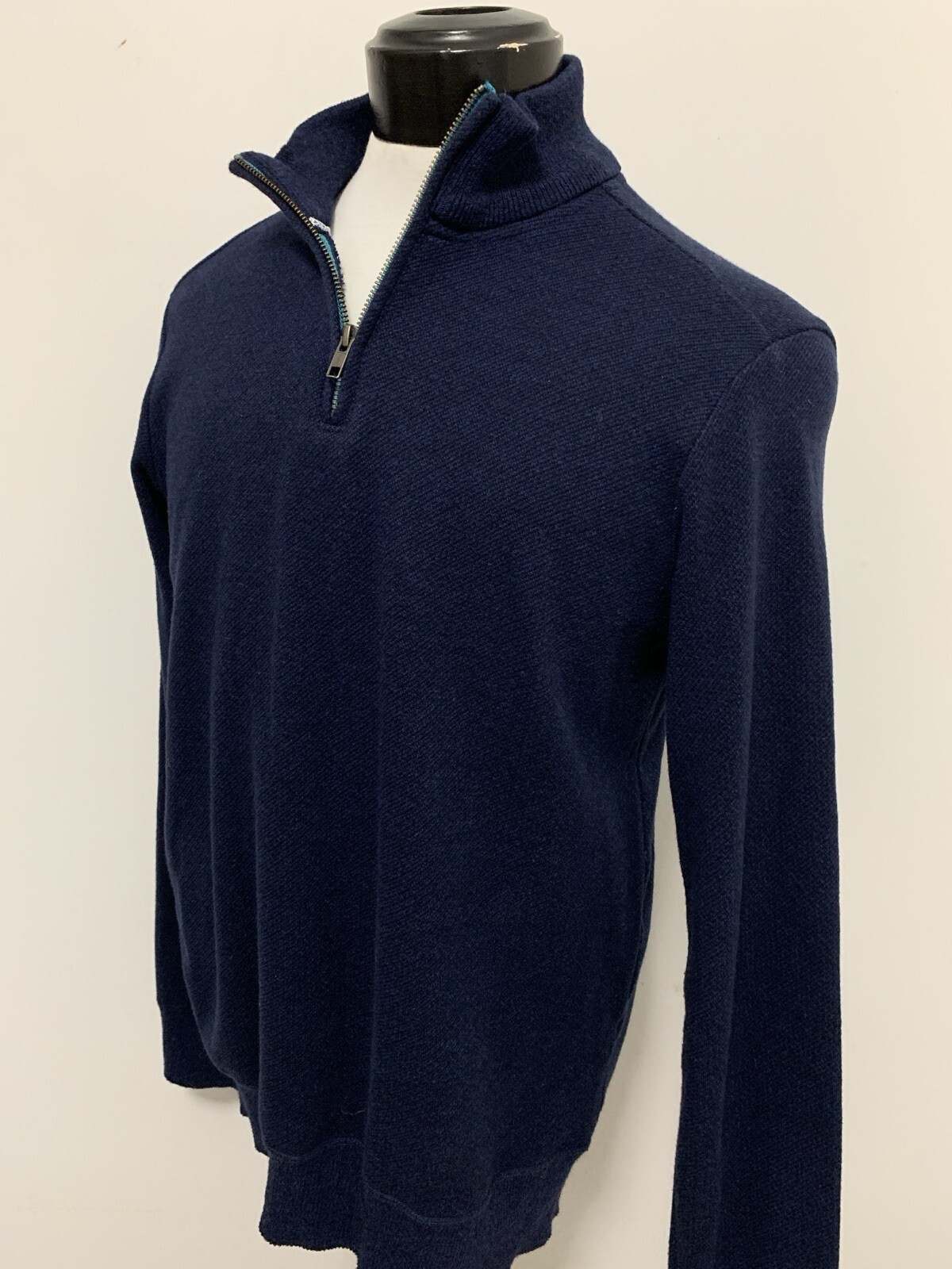 Robert Graham Zip-Collar Sweater – Size Medium Navy Cotton Blend EUC Classic