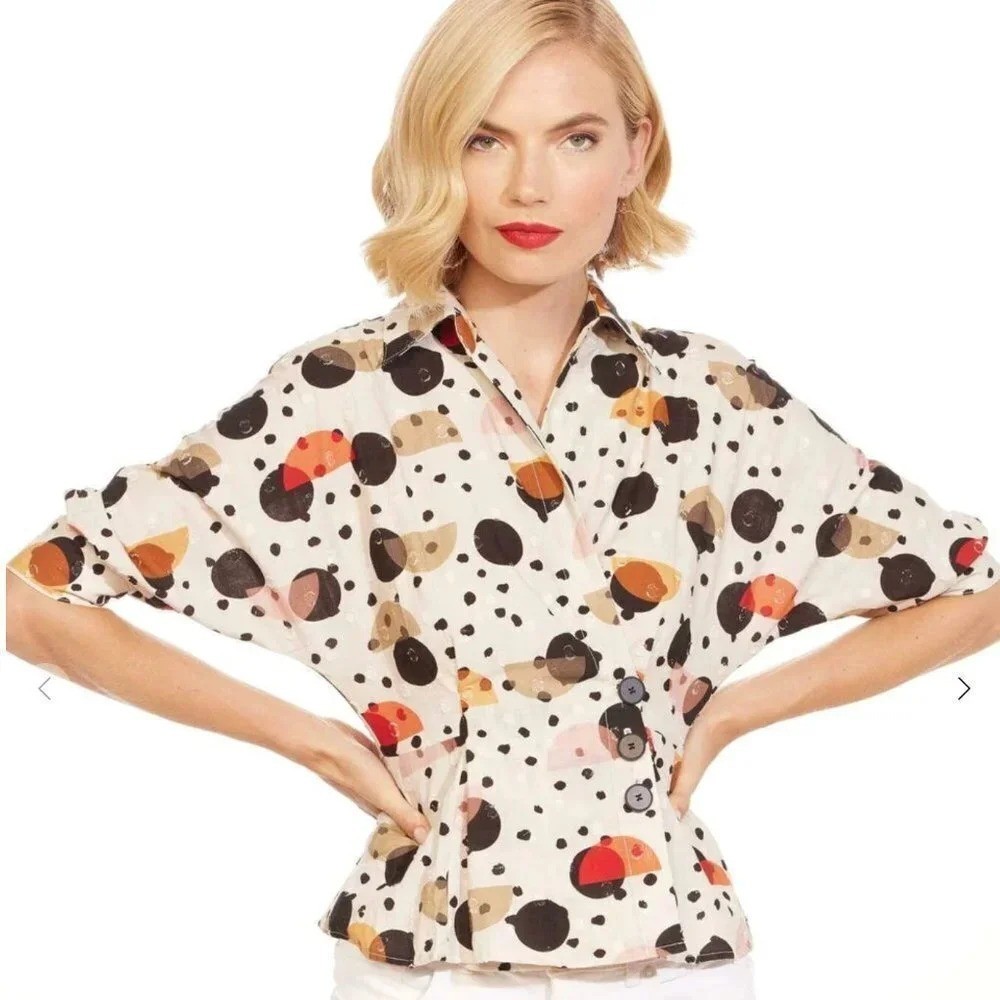 Eva Franco Albright Deco Dot Top in Black and Cream – NWT – Sample! – Size 8