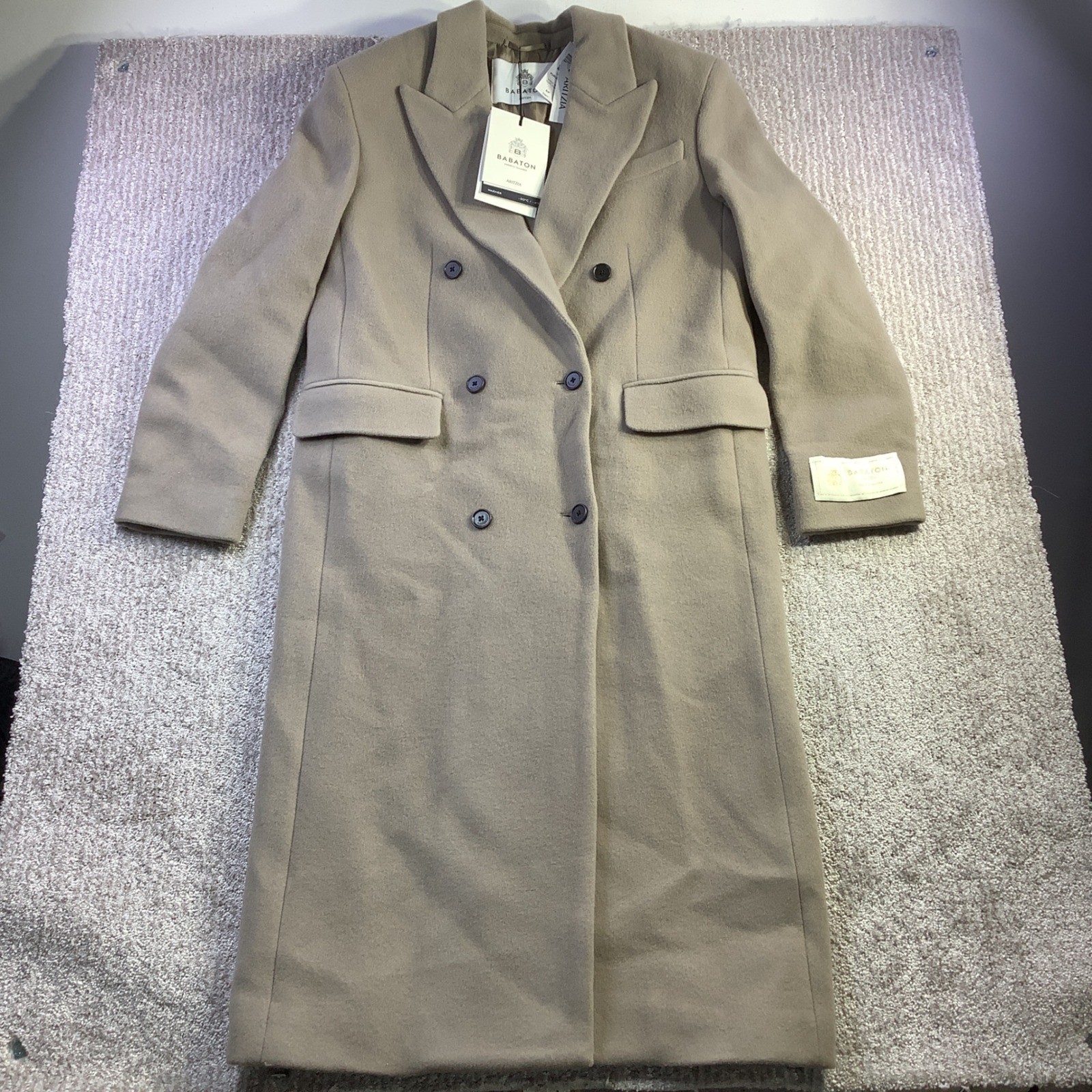 Babaton Aritzia Slouch Coat Nomad Taupe Wool Cashmere Long Coat Size Small NWT