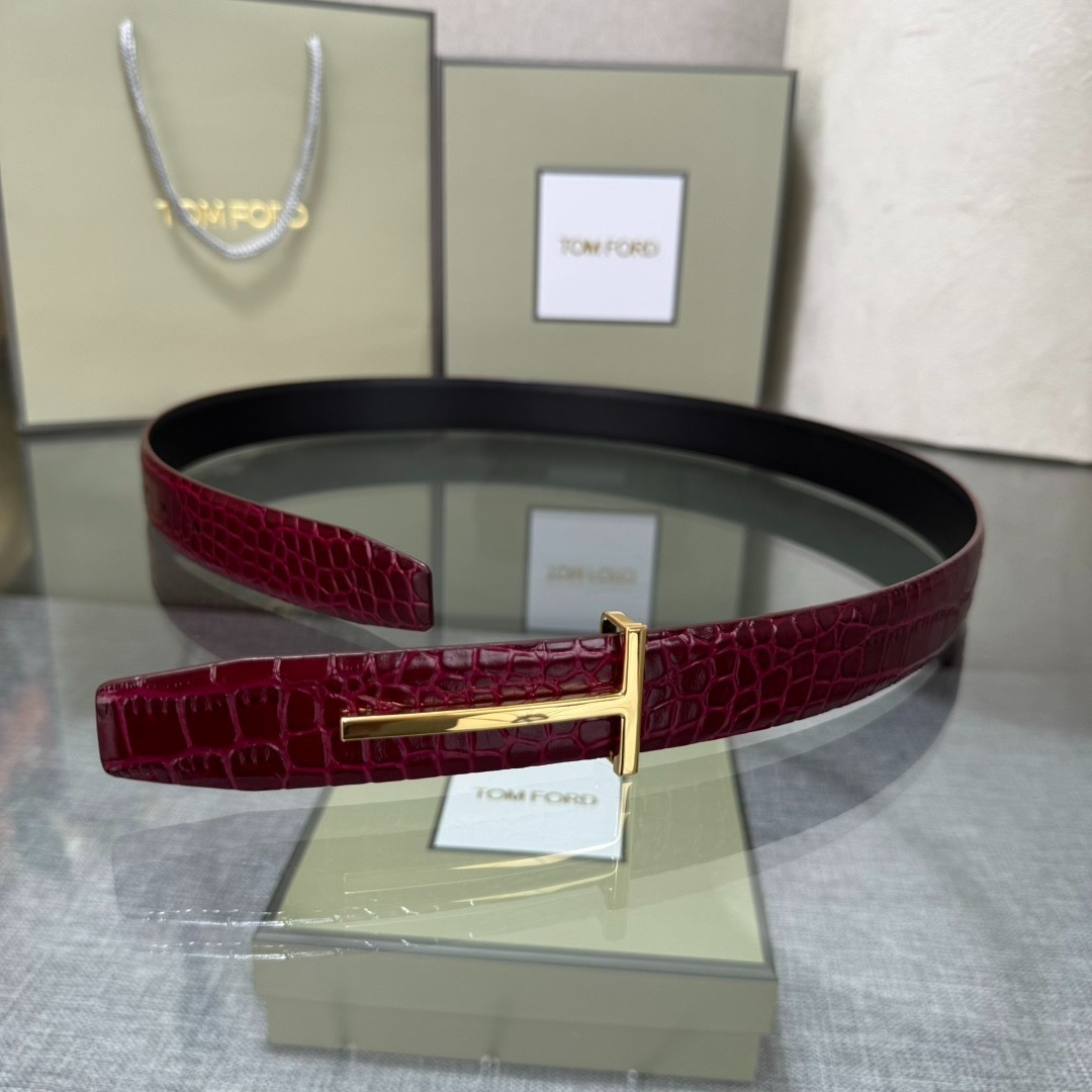 Authentic Tom Ford Reversible Leather T-Buckle Belt Luxury Designer Fashion