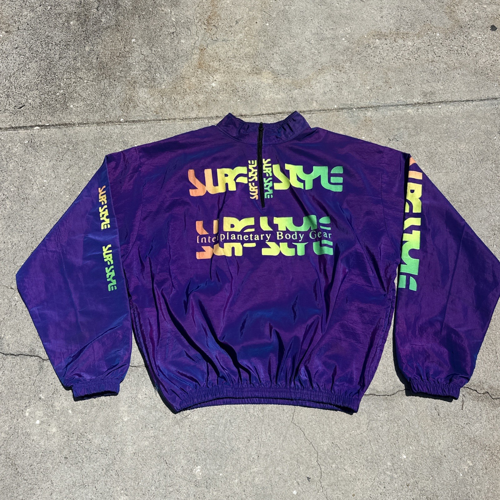 Surf Style Windbreaker Iridescent Purple 1/4 Zip Pullover 90s Vintage One Size