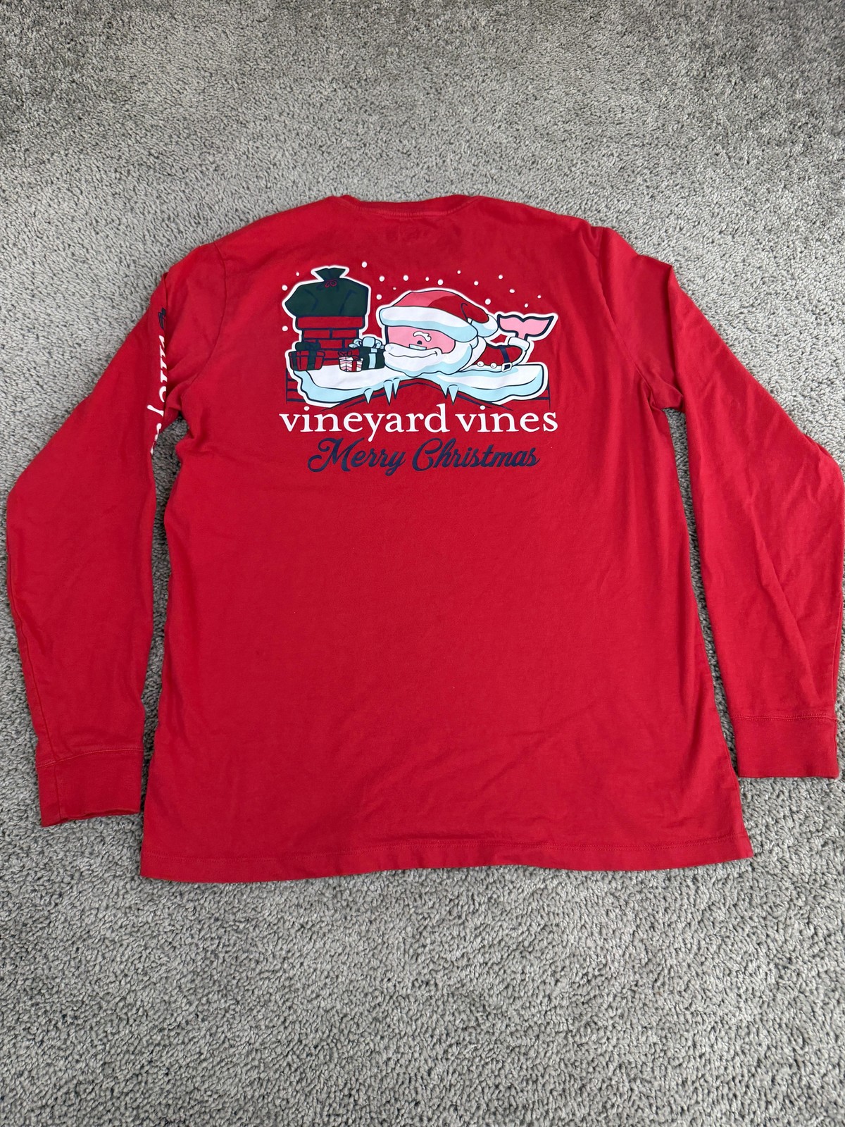 Vineyard Vines Shirt Mens Medium Red Santa Merry Christmas Whale Graphic Tee