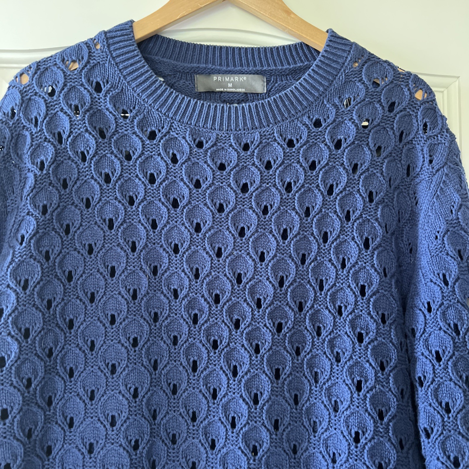 NWOT Primark UK Cotton Crochet Knit blue pull over sweater top M
