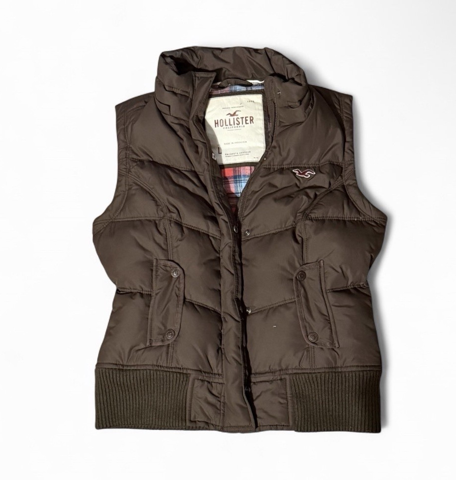 Vintage Y2K Hollister Brown Puffer Vest with Plaid Lining