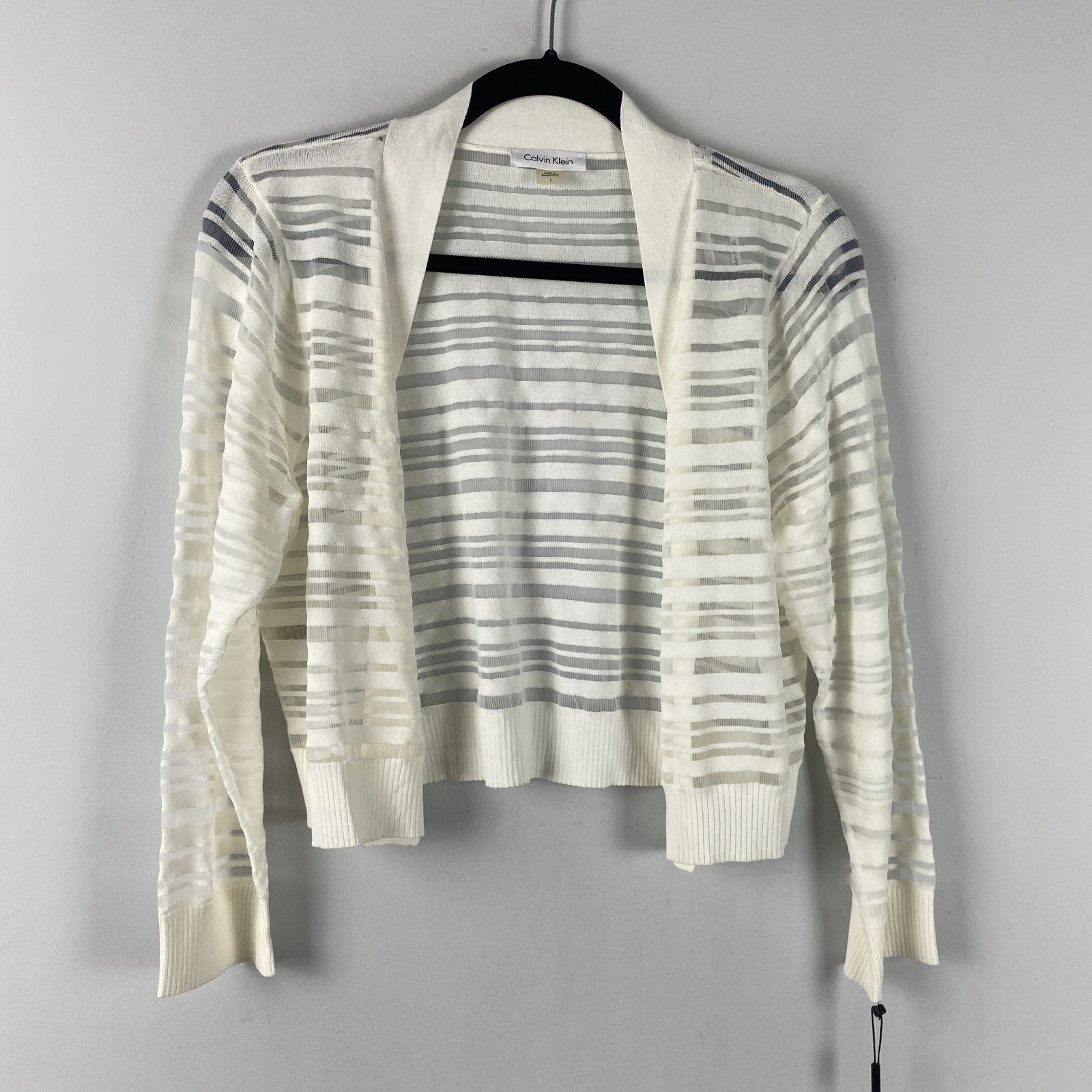 Calvin Klein Shrug Sweater Open Cardigan Size Large Ivory Semi Sheer