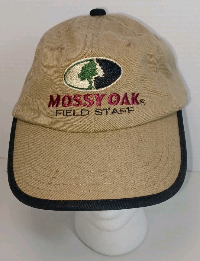 Mossy Oak Field Staff Men’s Baseball Cap Khaki Black Trim Green Logo Adjustable