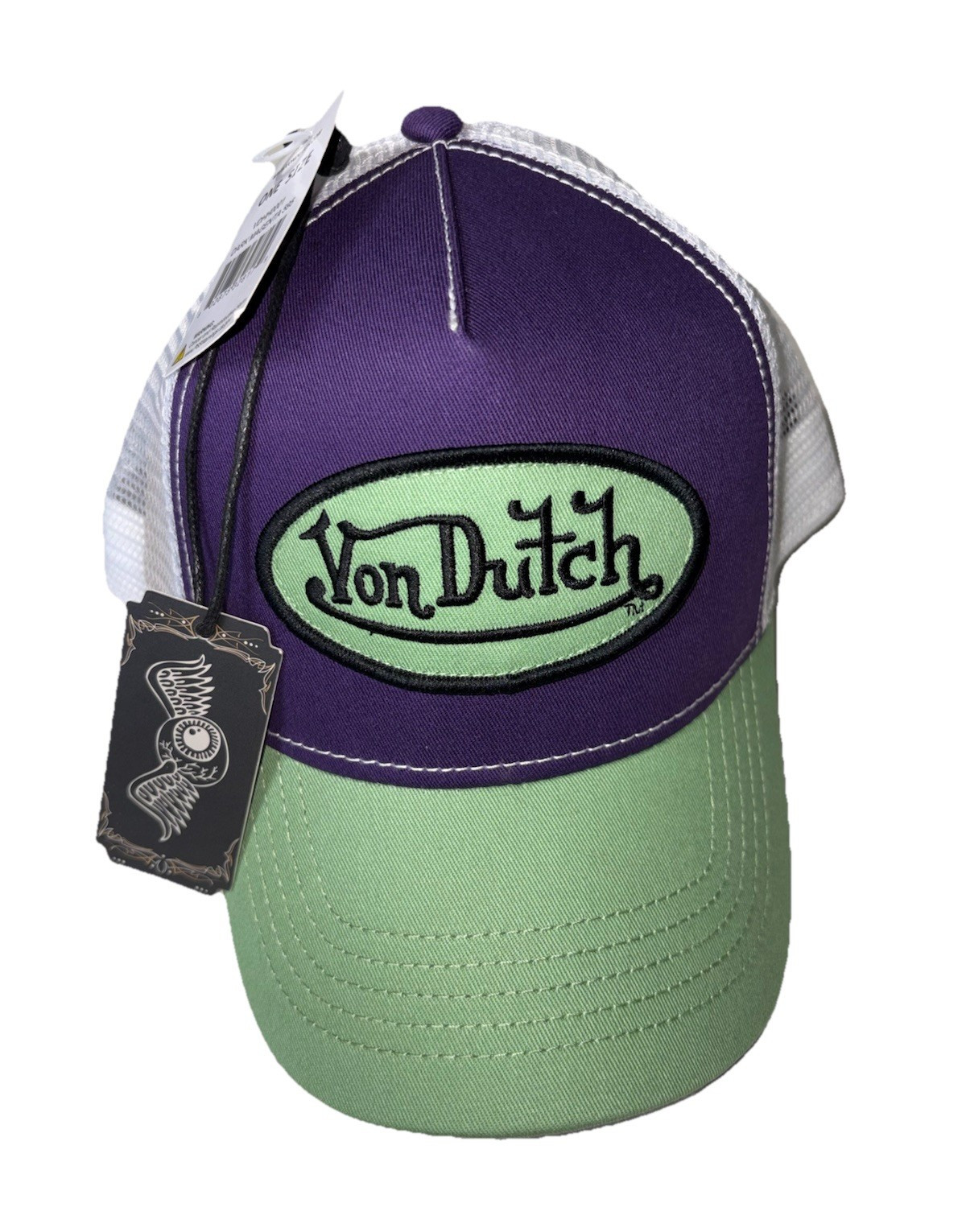 Von Dutch Logo Trucker Hat Purple Green White Mesh Back Adjustable One Size Men