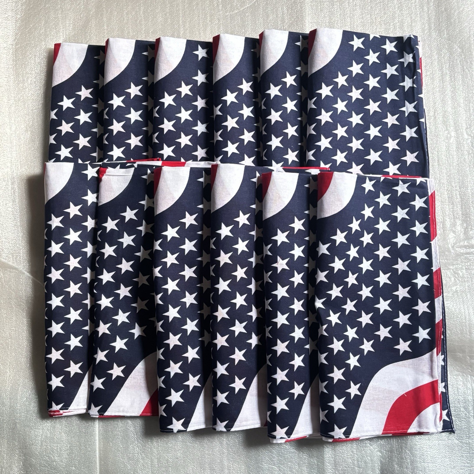 Lot of 12 American Flag Print Bandanas 100% Cotton