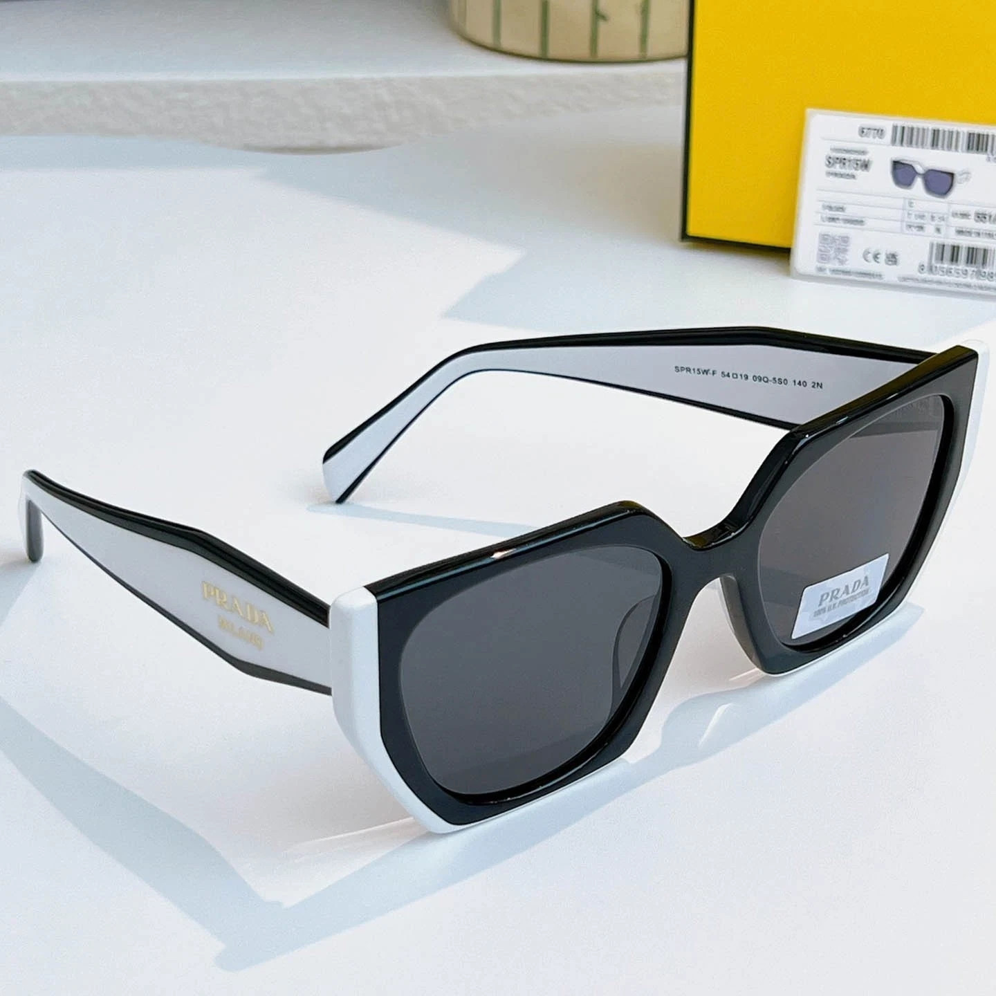 Prada PR 15WS Oversize Square Sunglasses Women Black White Frame UV400 Authentic