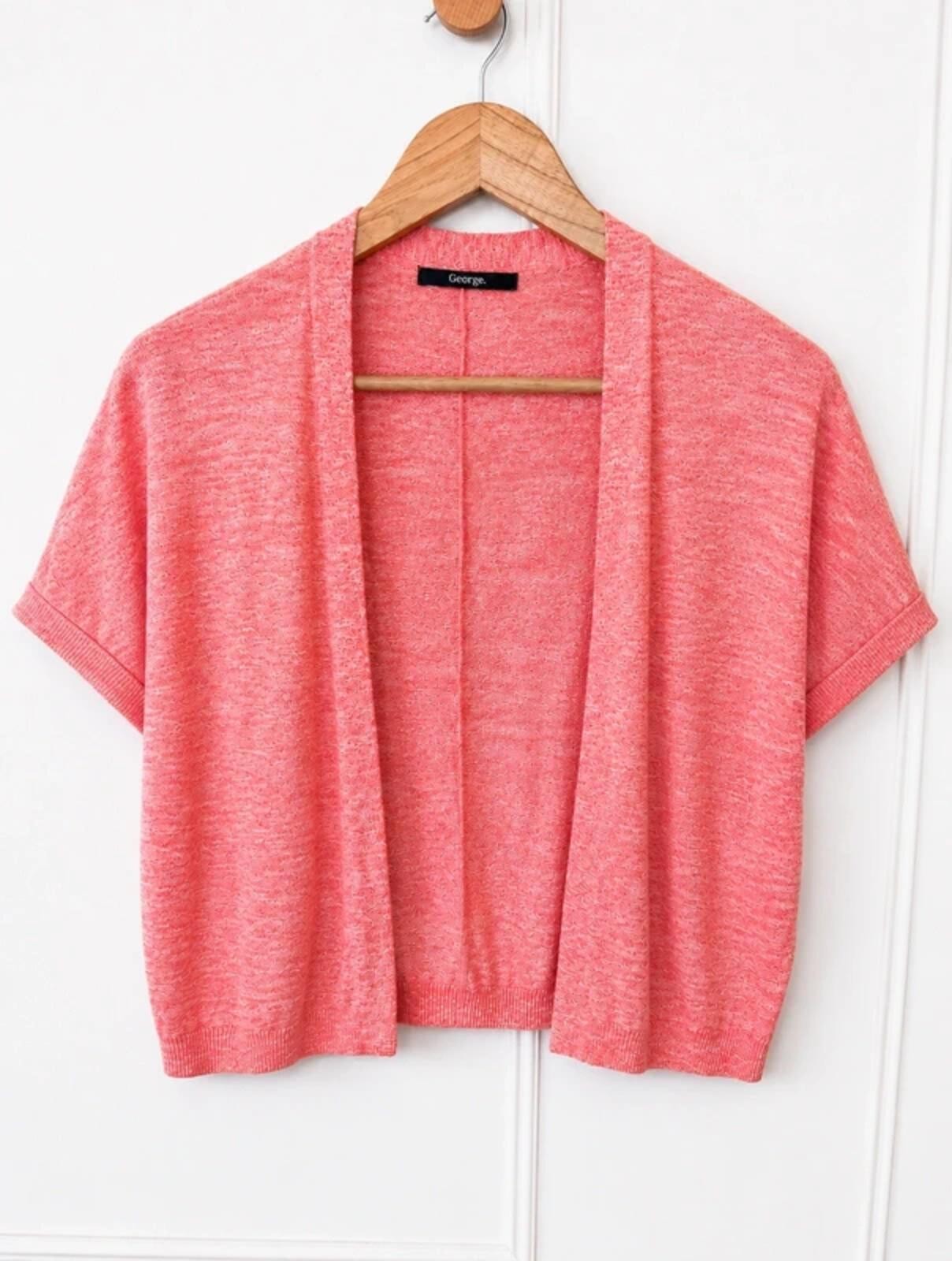 Batwing Cocoon Cardigan Shrug Kimono Sleeve Lightweight Knit Coral UK 10