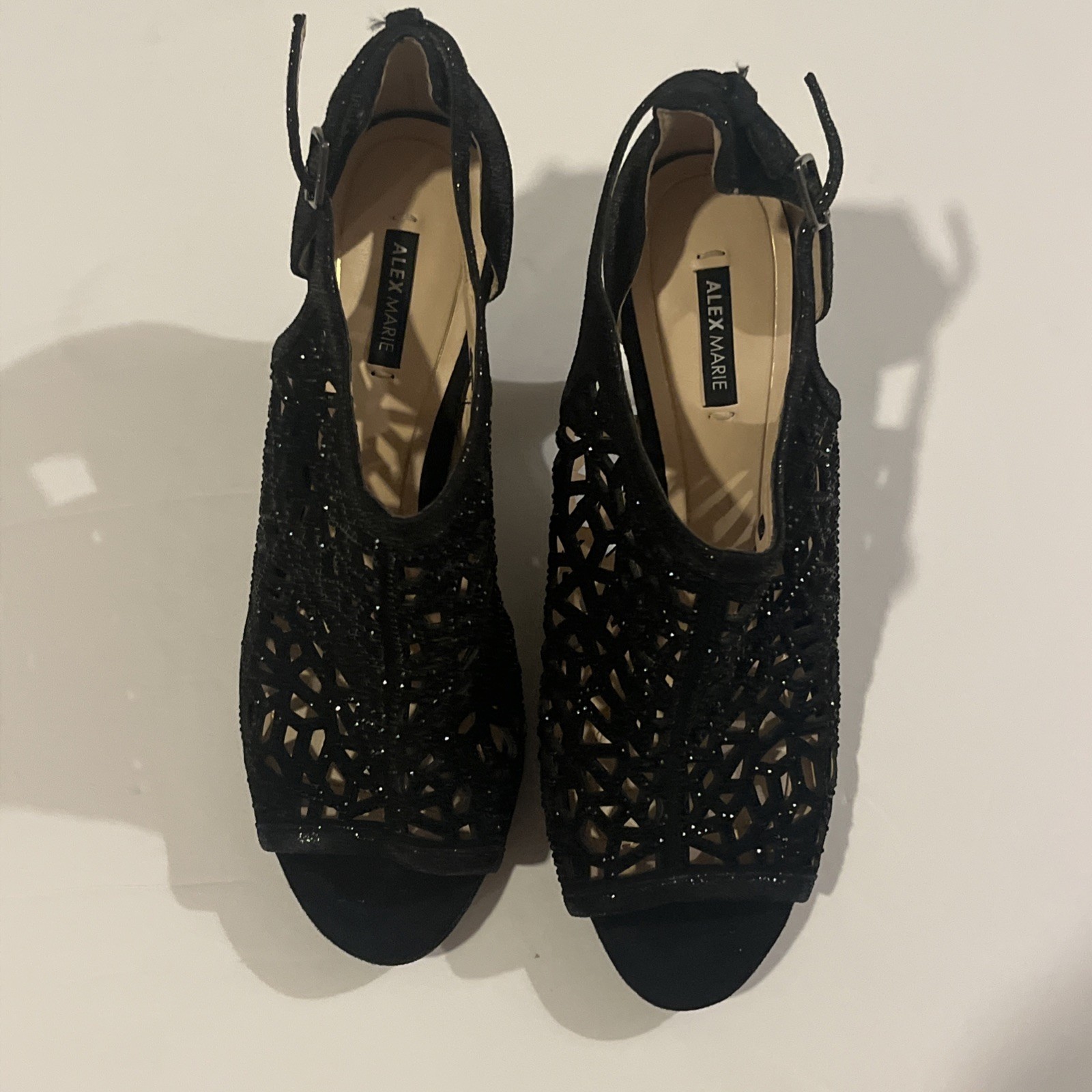 Alex Marie Black Sparkly Rhinestone Heels SIZE 7M Peep toe