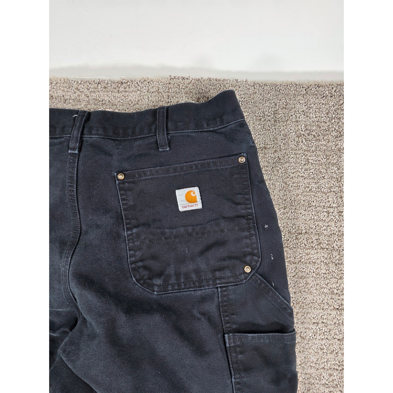 Carhartt B01 BLK Double Knee Painted Distressed Dungaree Pants Black 34×33 Mens
