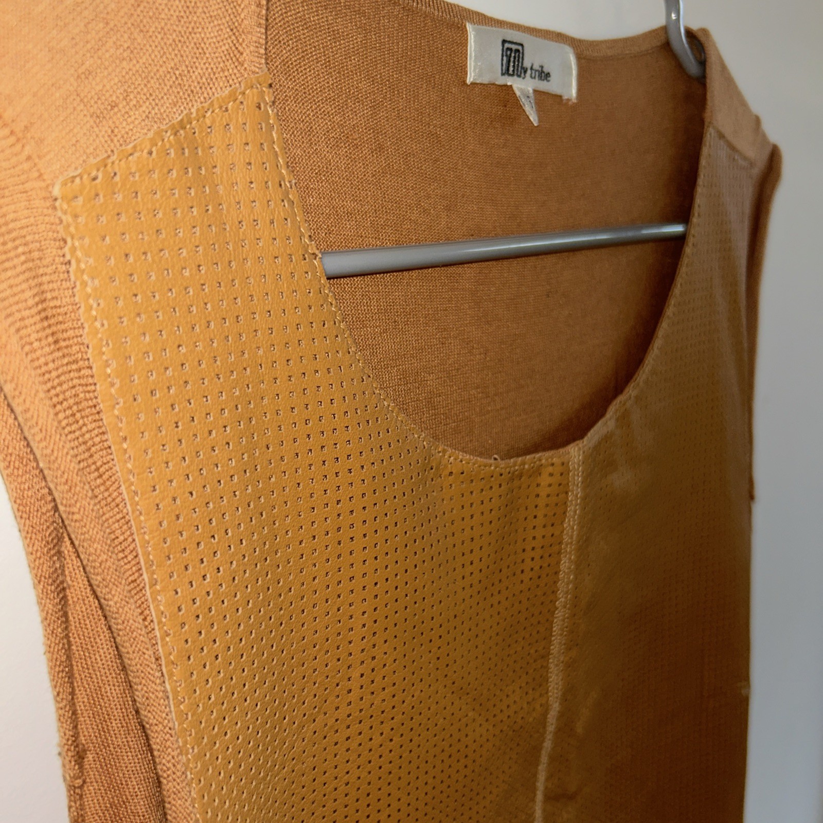 Boho My Tribe Genuine Leather Silk Sleeveless Tank Top Shirt Tan S Small Indie