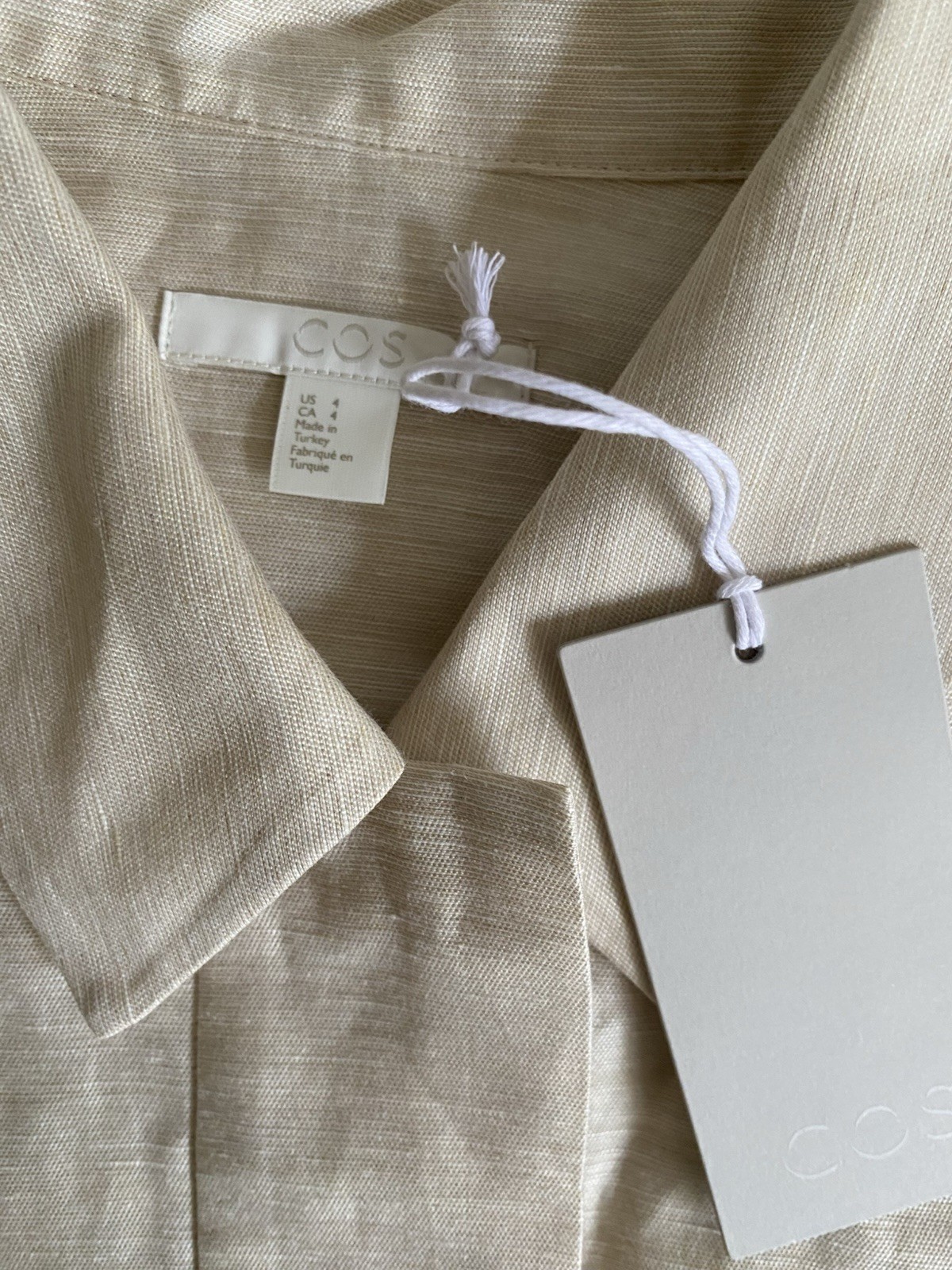 COS Boxy Linen Collared Shirt Folded Sleeves Beige Size 4 US