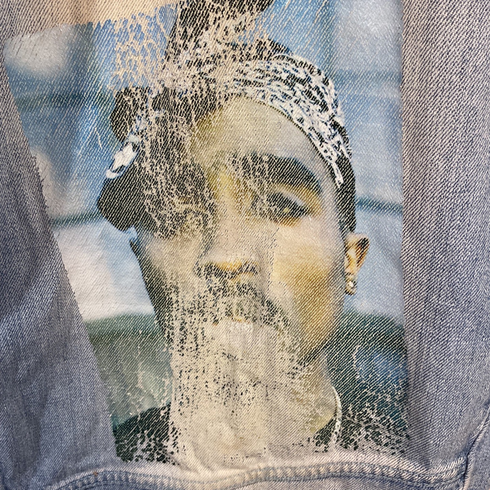 Tupac Makaveli Jeans 42×34 Baggy Denim Fade Graphic Hip Hop Y2K Grunge Rap 90s