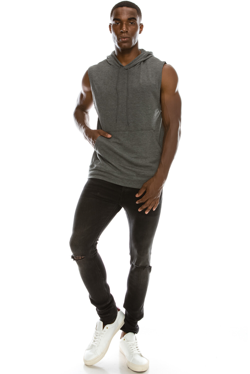 Mens Workout Hoodie Sleeveless Vest Muscle Tank Tops Gym Fitness Bodybuilding
