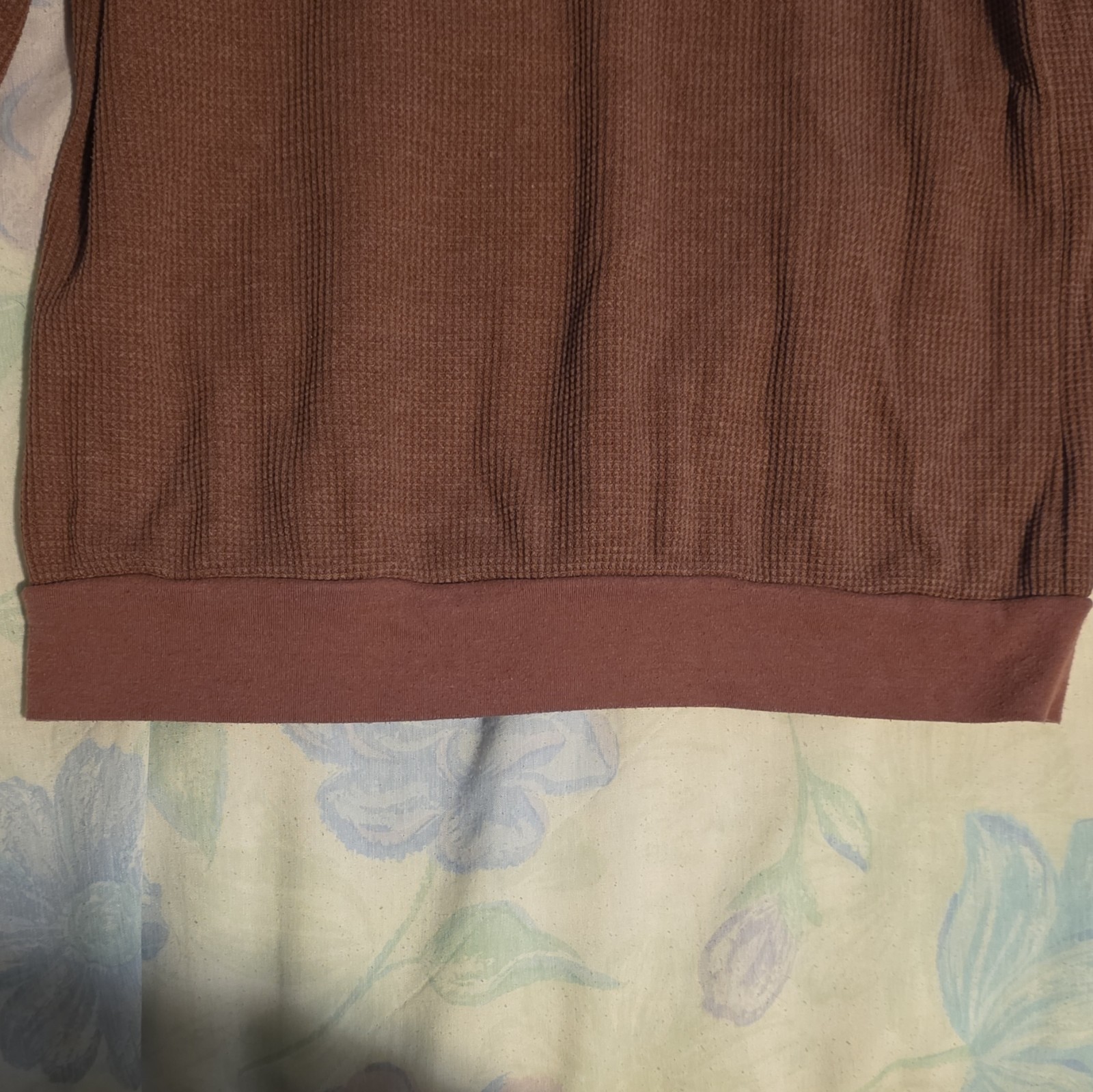 Unknown Factory Women’s Brown Waffle-Knit V-Neck Cotton Pullover Sweater M