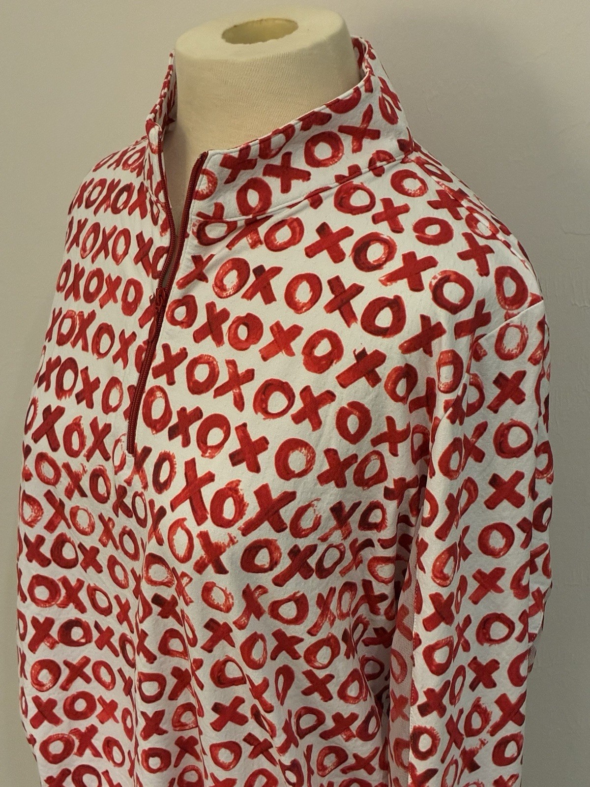 IBKUL XL IceFil Cooling Mock Zip Pullover XOXO Hugs & Kisses Red UPF 50+ NWT