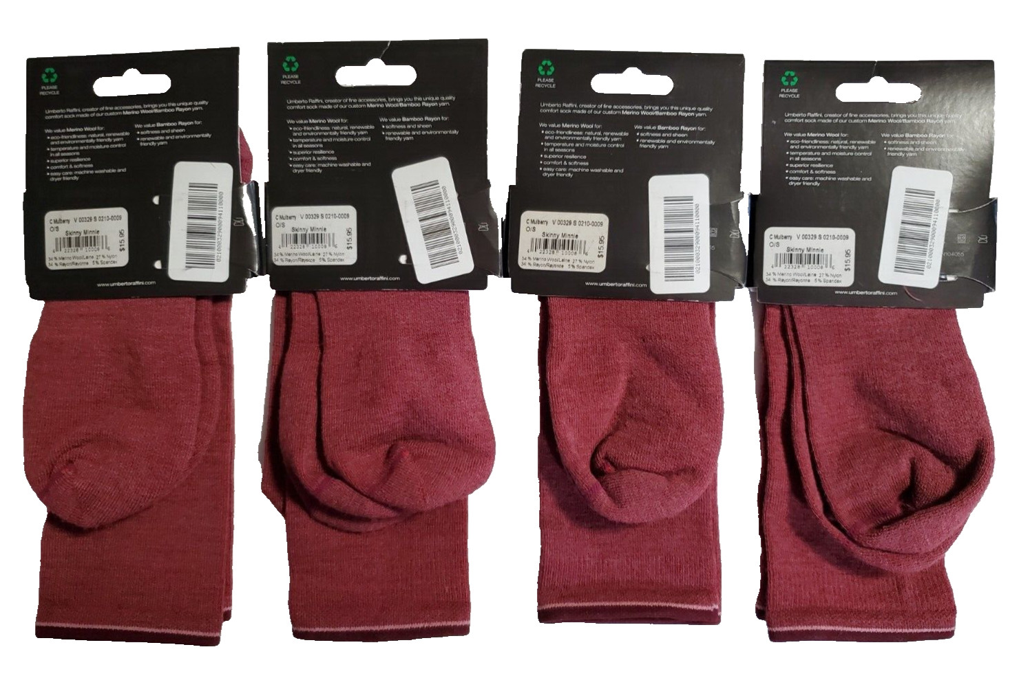 4 Umberto Raffini Womens Skinny Minnie Crew Sock Merino Wool Rayon Nylon Spandex