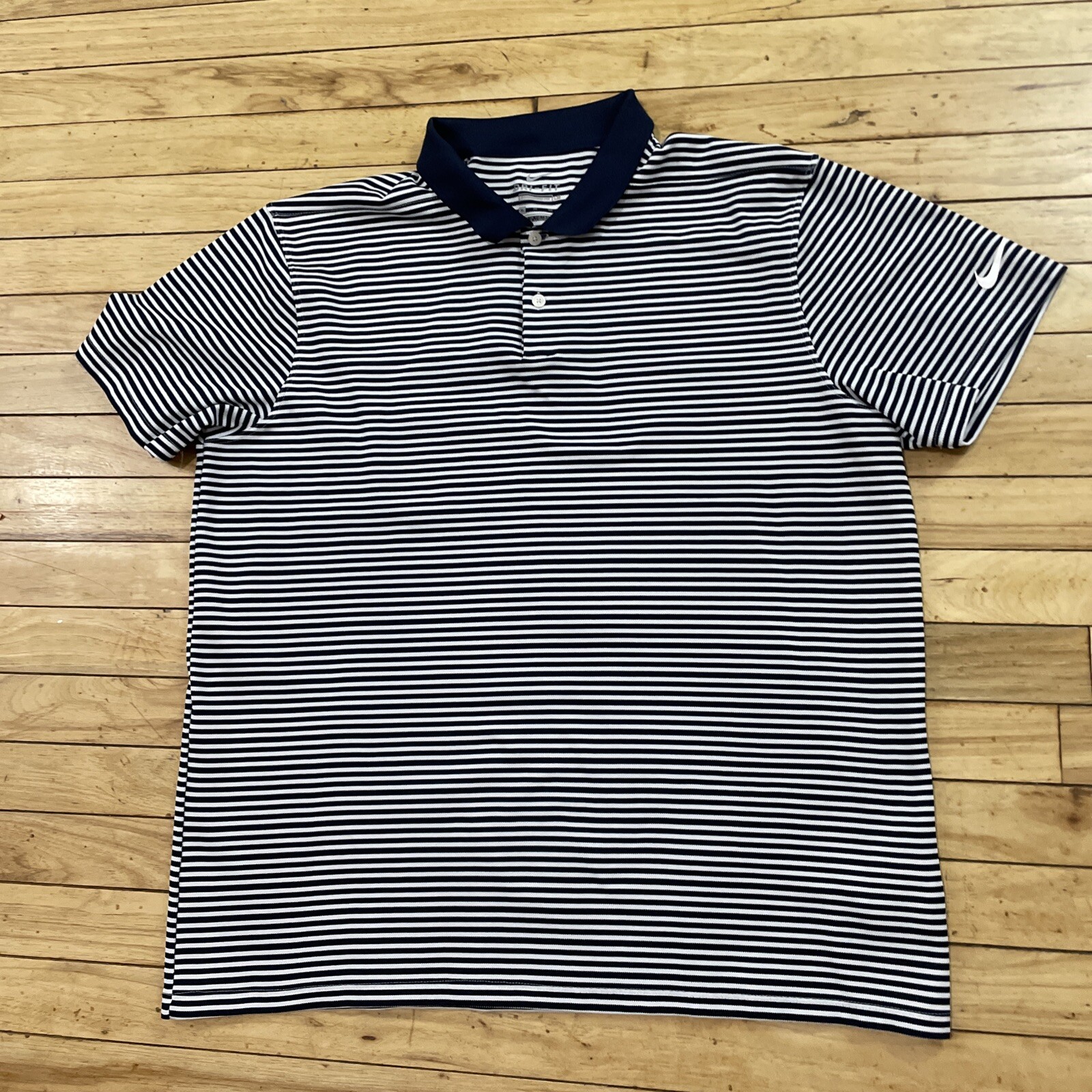 NIKE Dri-Fit Polo Shirt Men XL Blue Striped Preppy Old Money Sports Standard Fit