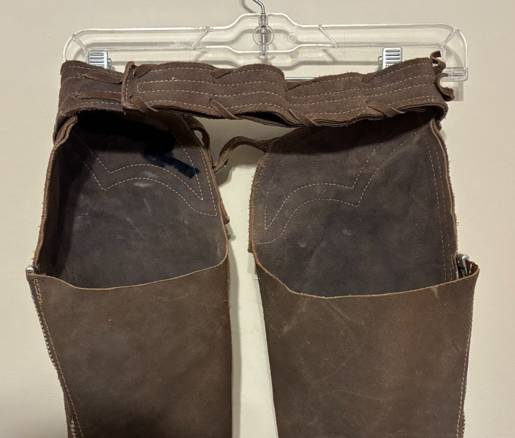 Vintage Riding Chaps Leather Suede Adjustable Waist Talon Zipper Great Patina
