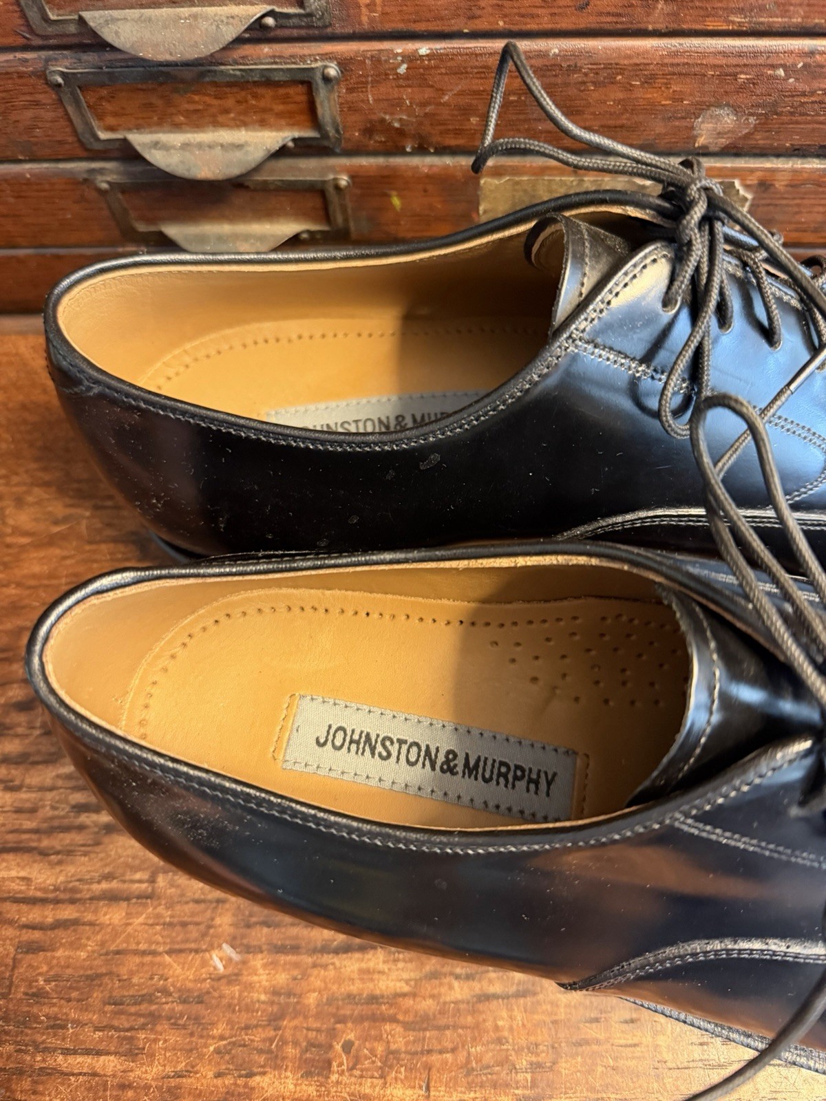 New! Mens 10.5 D JOHNSTON MURPHY OPTIMA Black Leather Cap Toe Oxford Dress Shoes