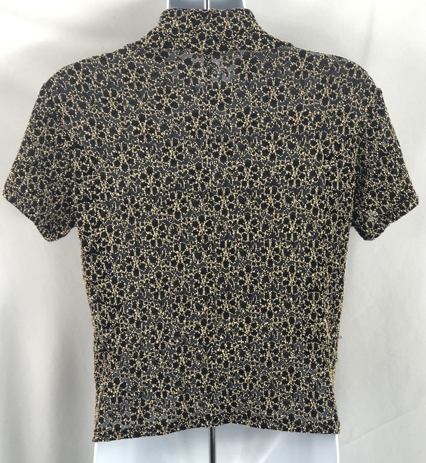 Vintage Nicola Mesh Lace Top S Blk Gold Floral Collar V-Neck Cropped Y2K Whimsy