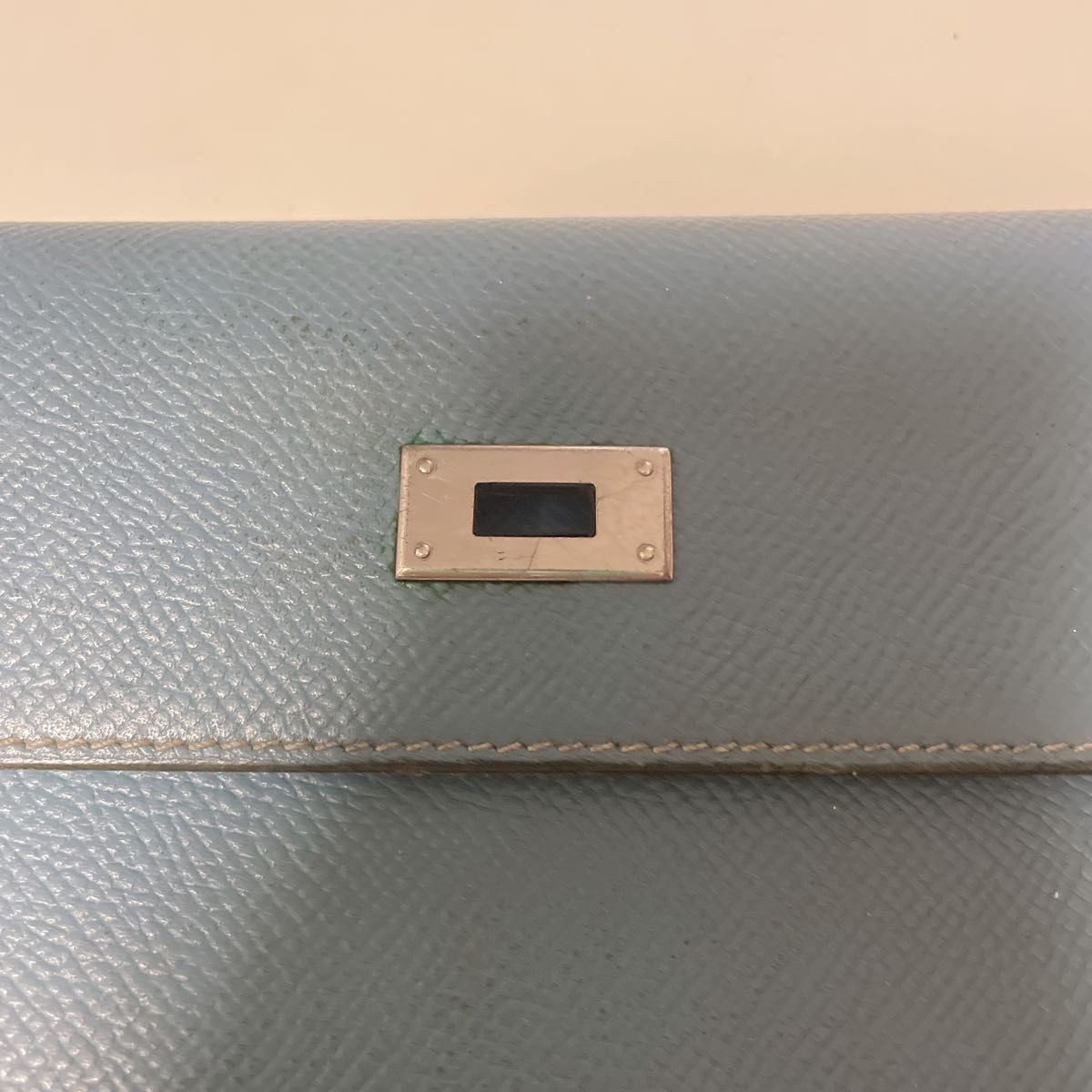 HERMES Paris Kelly Long Wallet Blue Jean Silver Folding Authentic Turn Lock