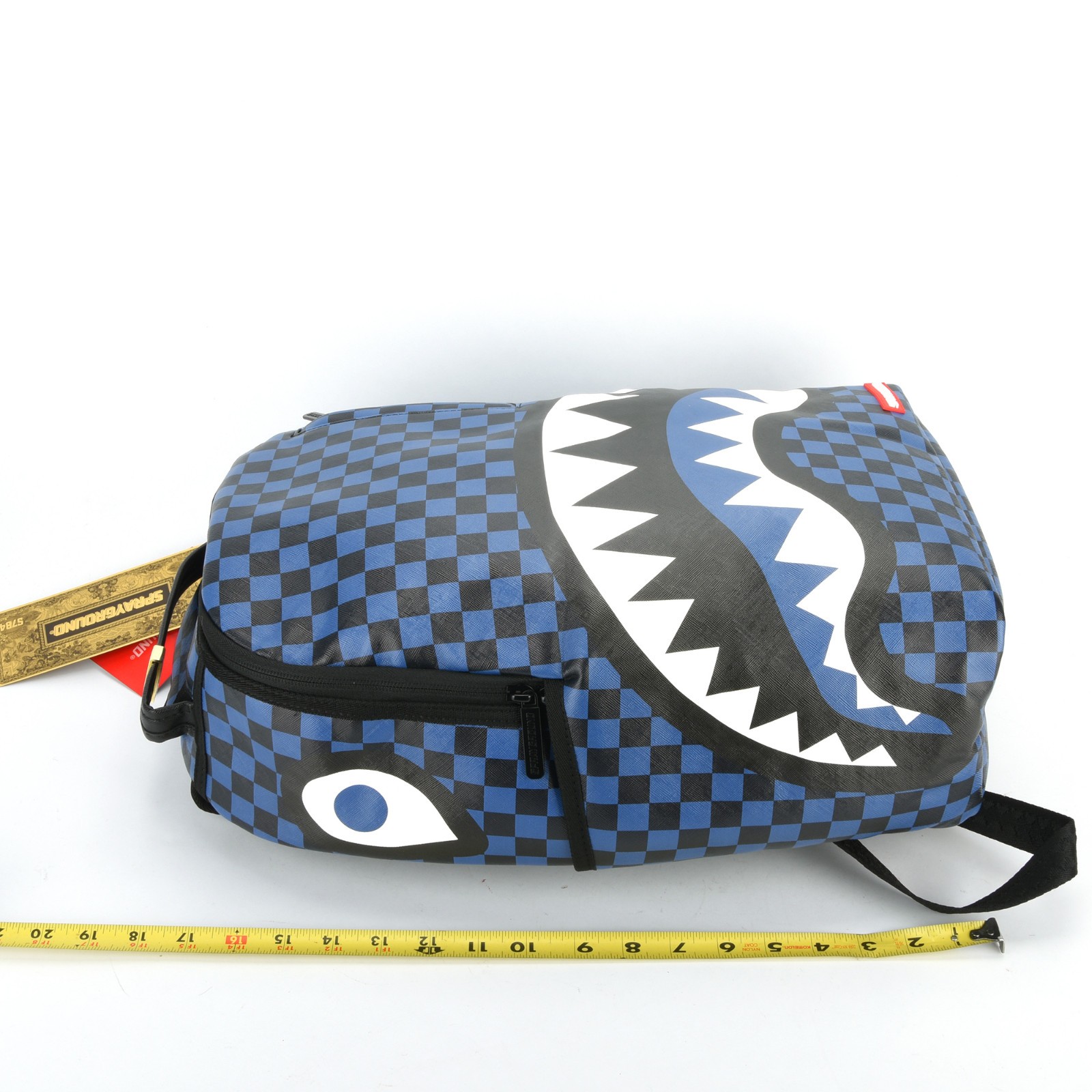 Sprayground Midnight Magic Shark Leather Bag Backpack Unisex Blue Black Plaid