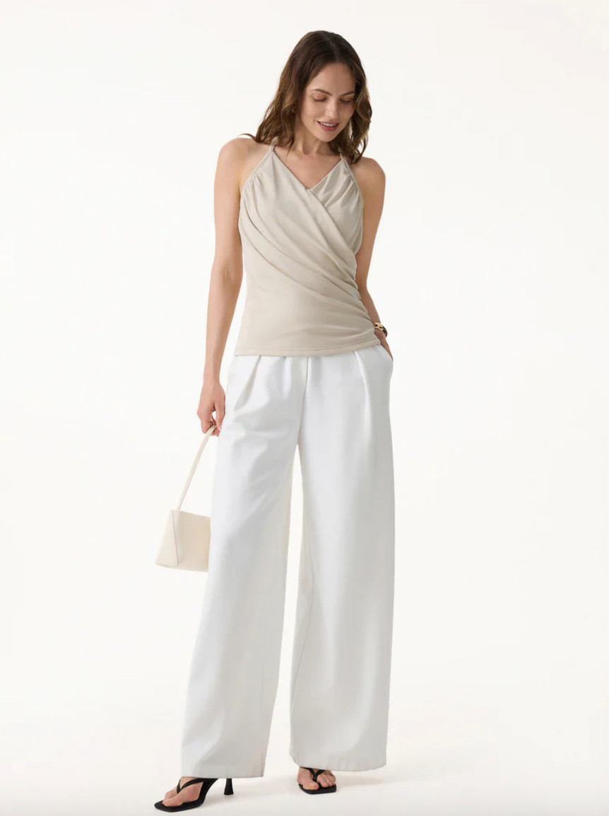 Oglmove Modal Halter Neck Surplice Ruched Bandless Bra Top