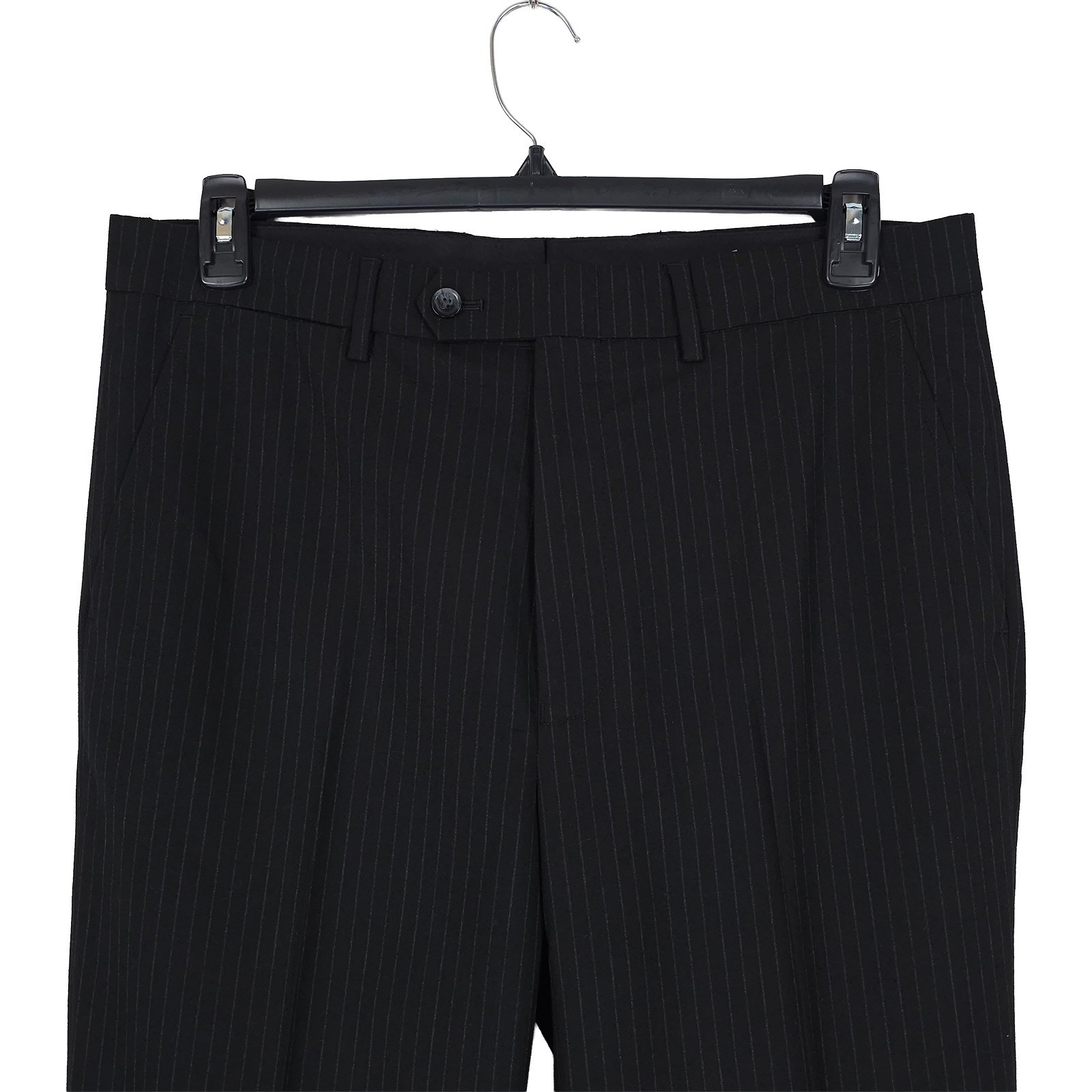 Nautica Mens Modern Fit 2 Piece Suit 36S 32W Black Pinstripe Stretch NWT