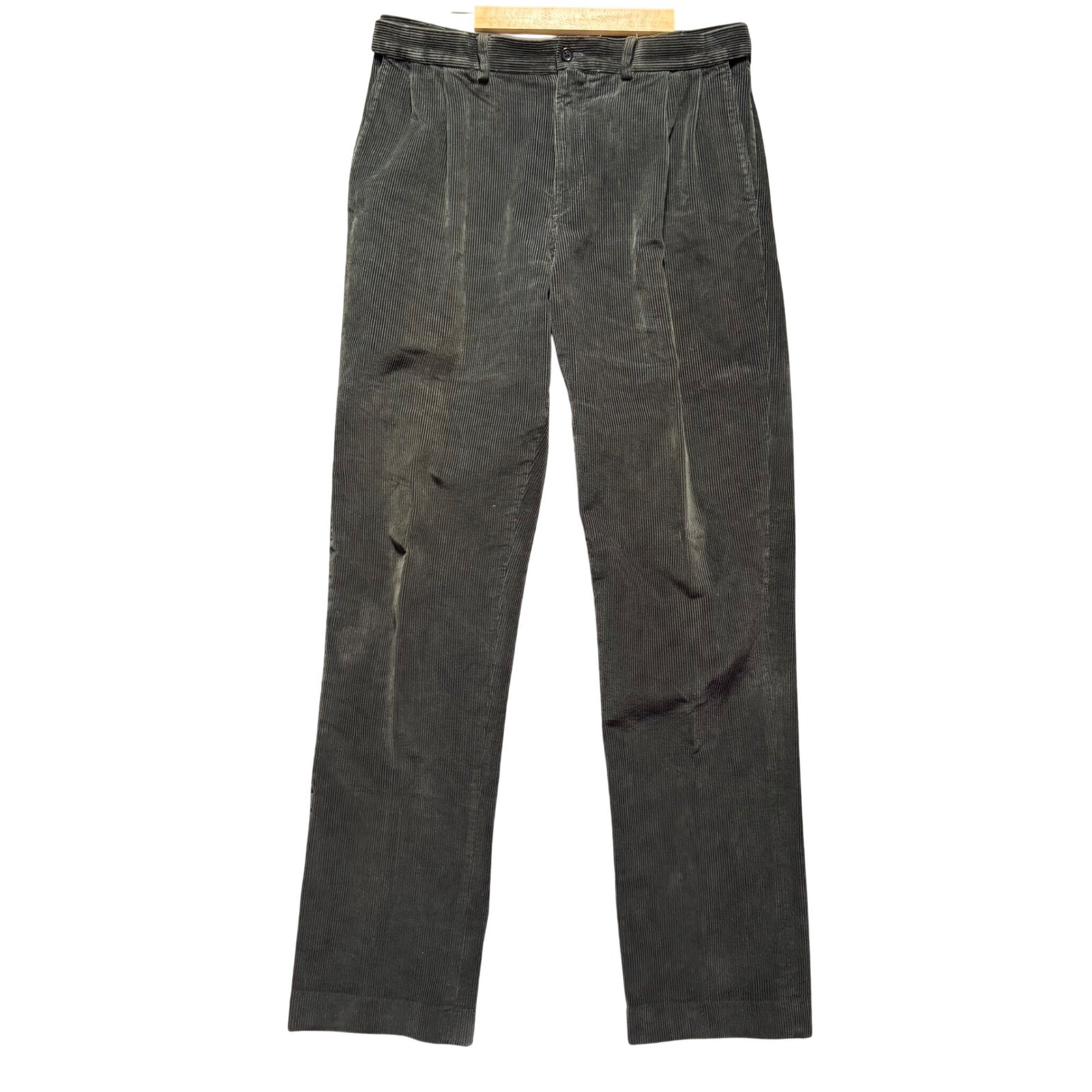 Lands Ends Corduroy Pants 32×34 Gray Pleated Traditional Fit Straight Leg Faded