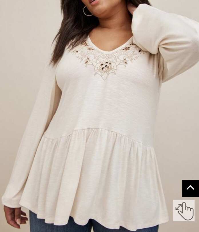 TORRID LONG SLEEVE BLOUSE TOP EMBROIDERED BABYDOLL SHIRT 5 5X 5XL 28 NEW