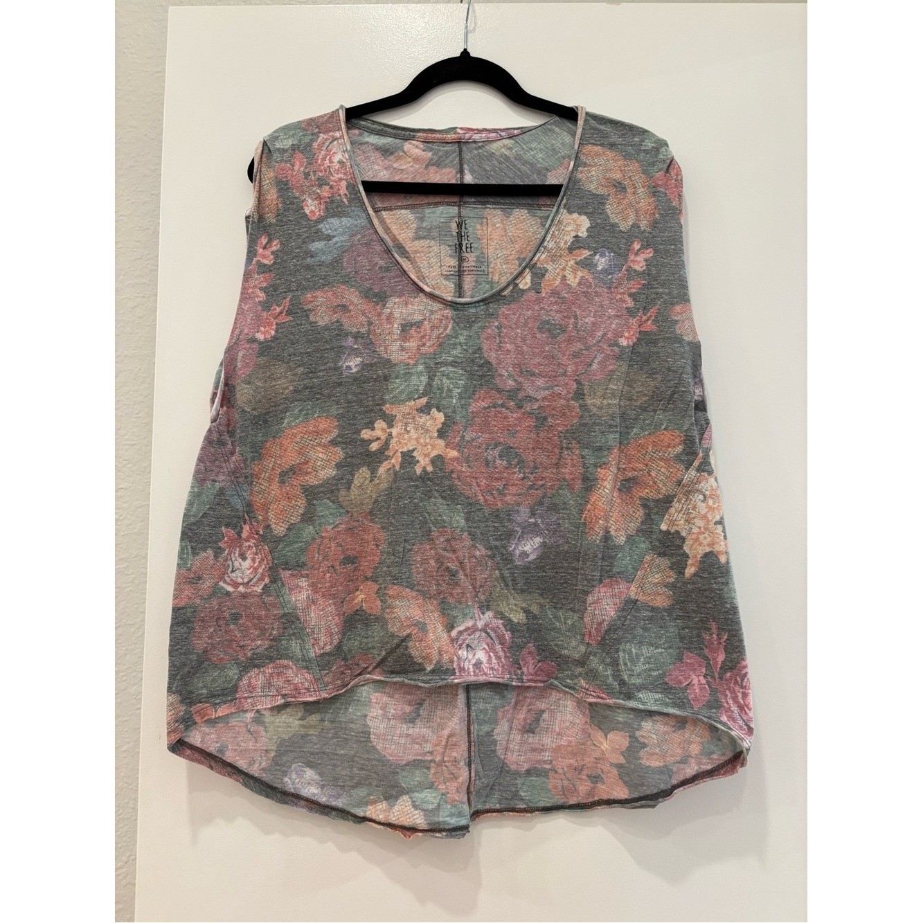 Free People Gardenia floral print tee oversized tank boho chic high low hem