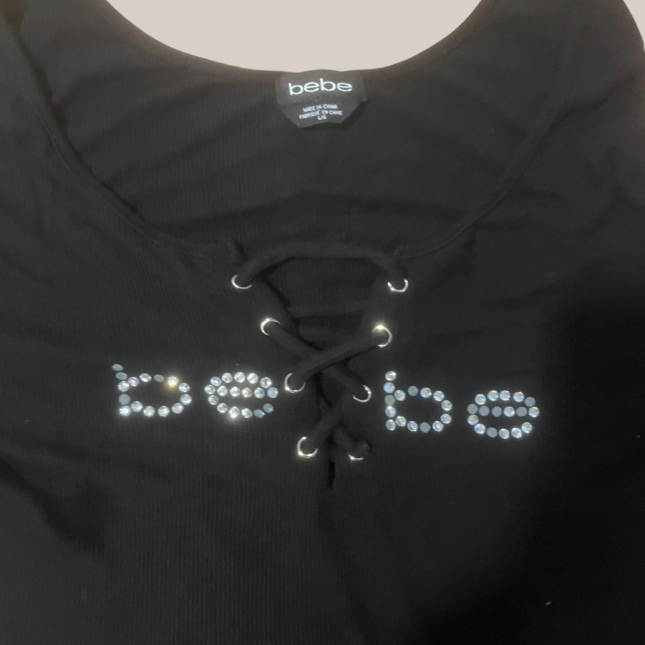 Bebe Y2K Rhinestone Long Sleeve Cold Shoulder Lace-Up Top – Size Large