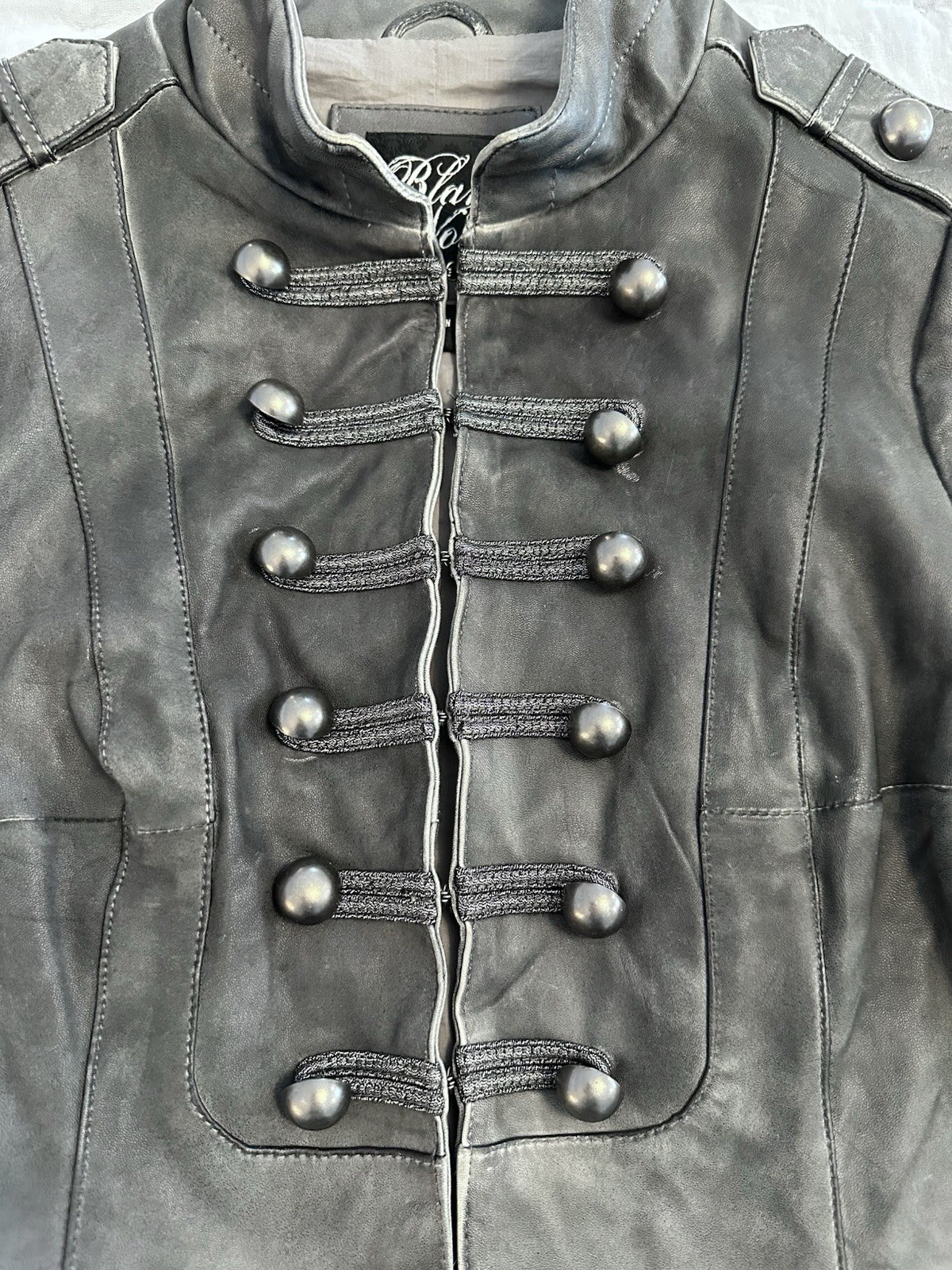 Blanc Noir Women’s Genuine Leather Military Inspired Jacket Grey Small