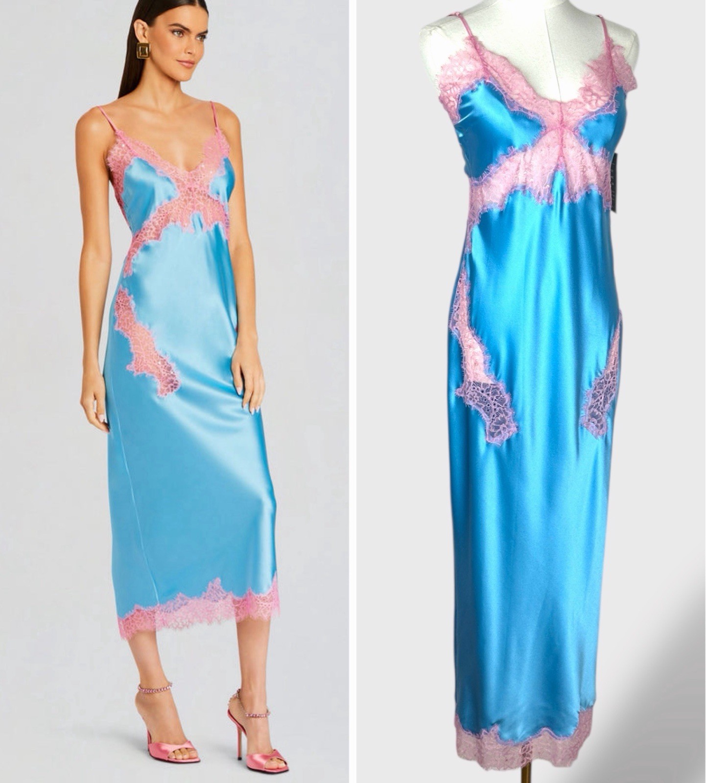 Stunning $798 Retrofete Jocelyn Dress Blue Pink Lace Designer Slip Dress Small