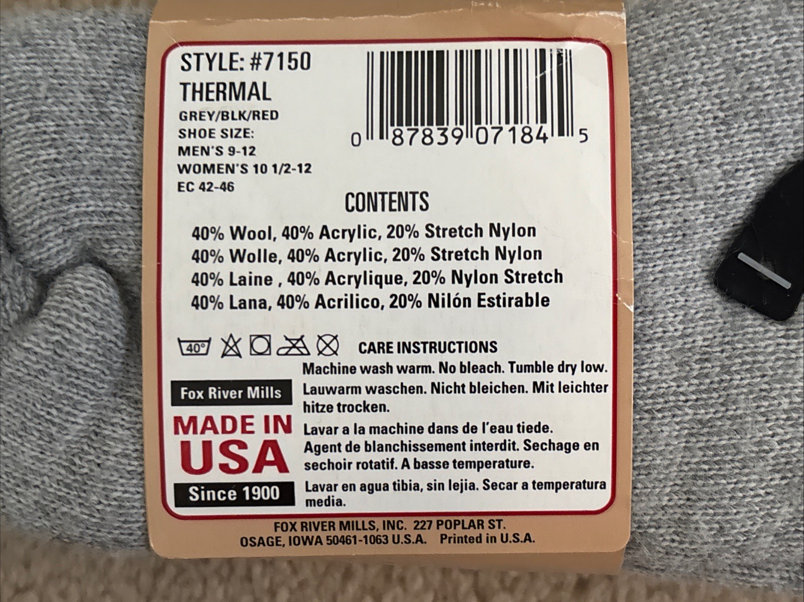 Fox River Boot & Field Wool Thermal Socks SZ Large 7150 New Made In USA 🇺🇸