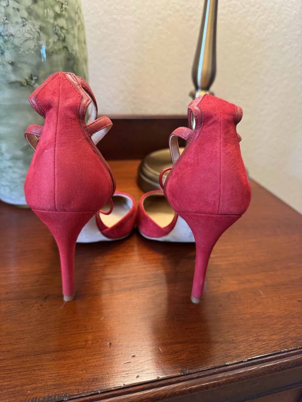 Gianni Bini Red Suede Pointed Toe Lace-Up Strappy Stiletto Pumps Sz 7 M