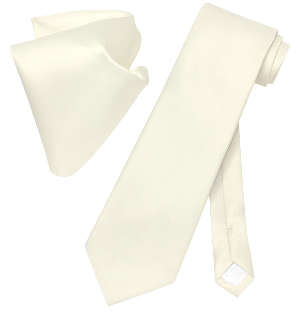 Vesuvio Napoli Solid CREAM Color NeckTie and Handkerchief Mens Neck Tie Set