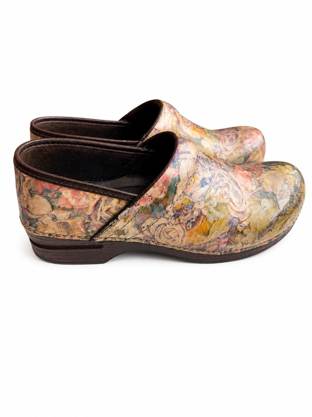 Dansko Professional Floral Leather Clogs Slip-On Slip Resistant EU 40 US 9.5