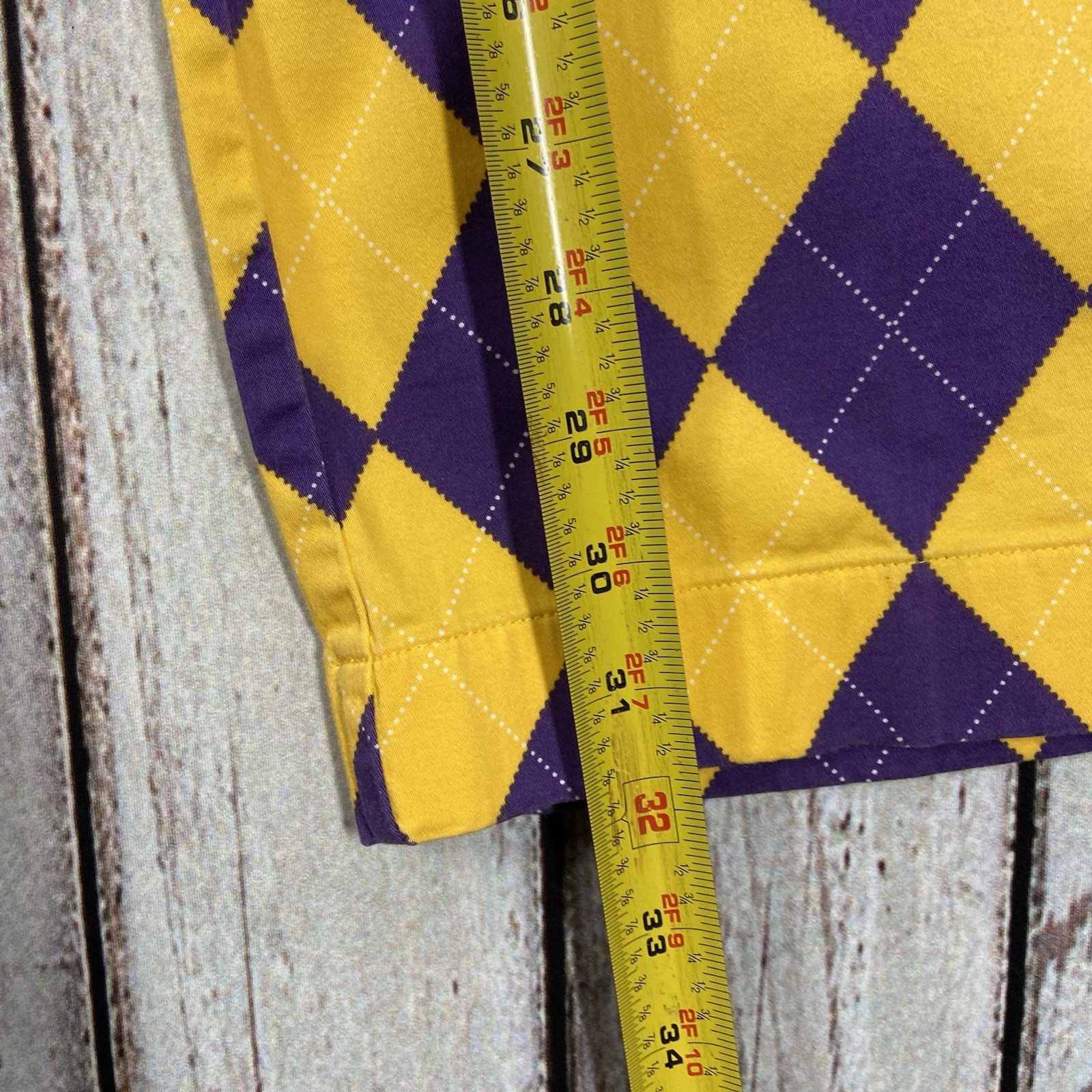 Loudmouth Pants Mens 38 X 32 Yellow Purple Golf Argyle Jester Cotton Checkered