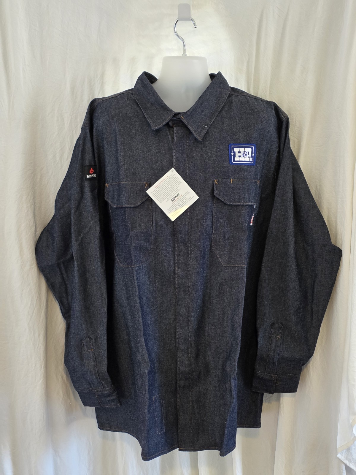 Crude FR Denim Shacket Mens 4XL Tall Shirt Jacket 2112 Cat 2 Fire Resistant