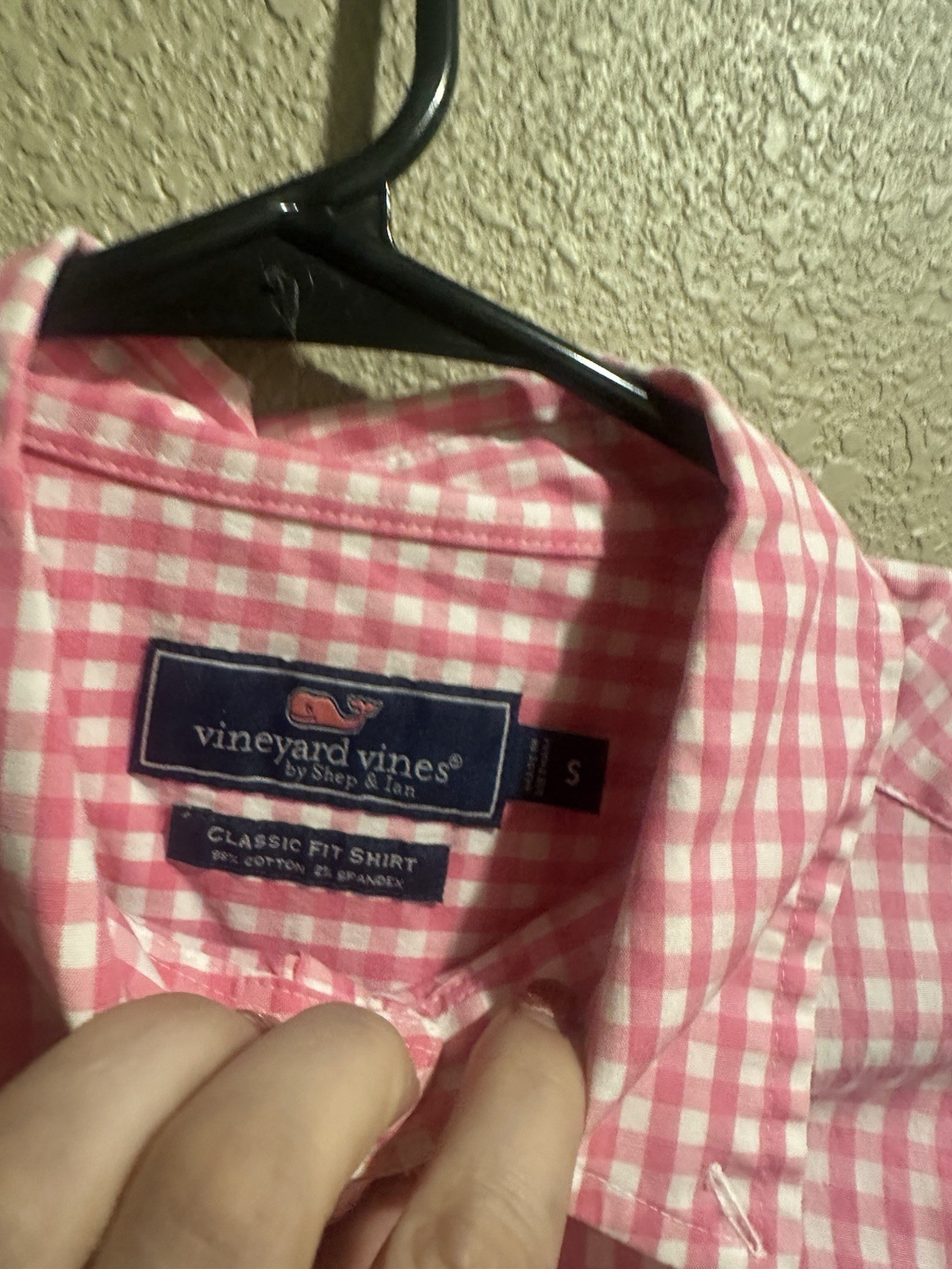 Vineyard Vines Classic Fit Pink/White Gingham Stretch Long Sleeve Button-Down S