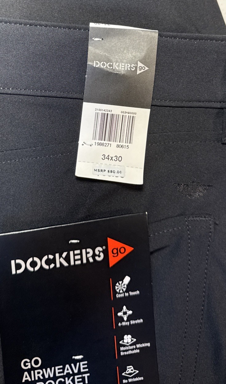 $80 Dockers Go Men’s Airwave Active Pants – Black – 34W x 30L – New With Tags