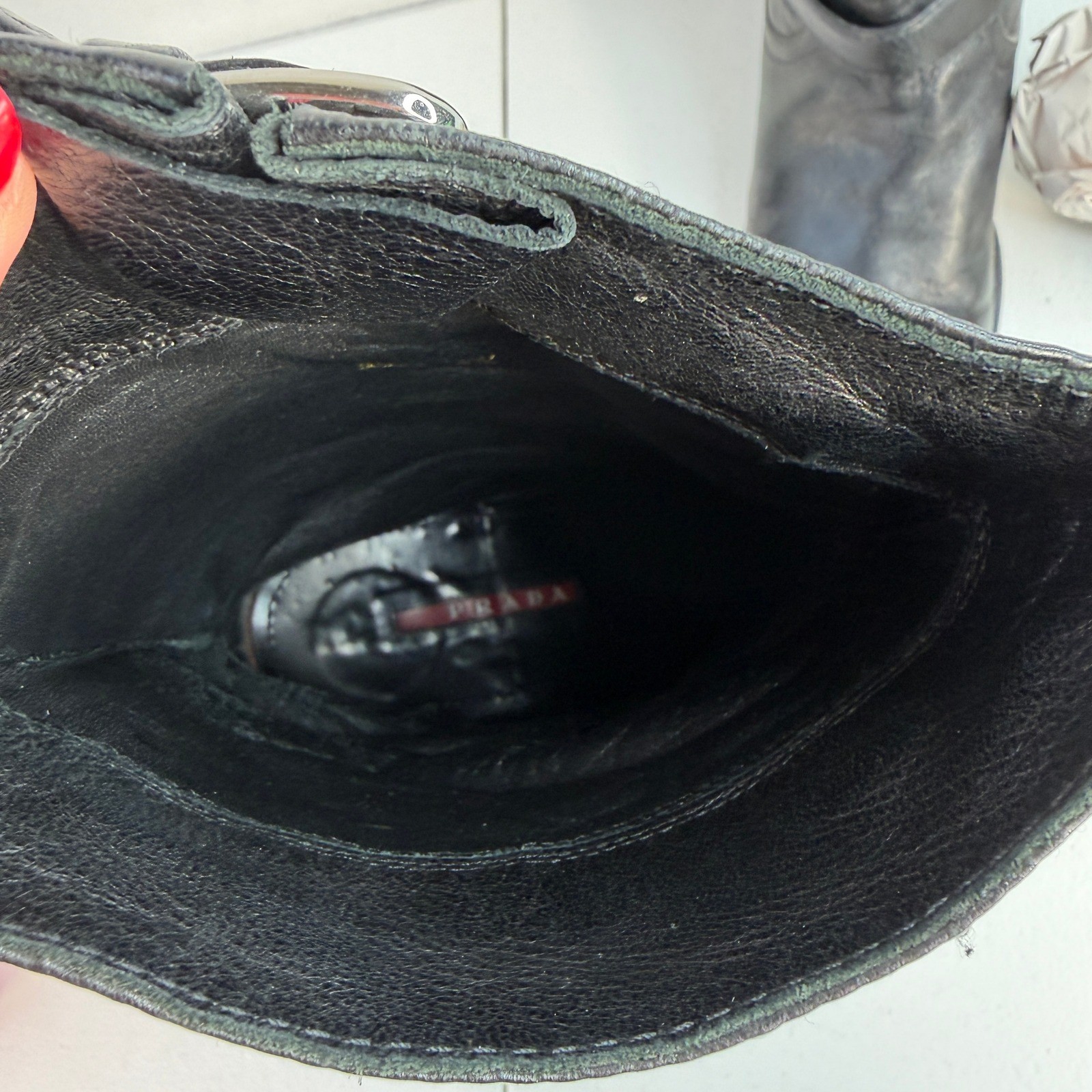 Prada 40.5 10.5 Boots Moto Engineer Hidden Wedge Buckle Leather Black Designer