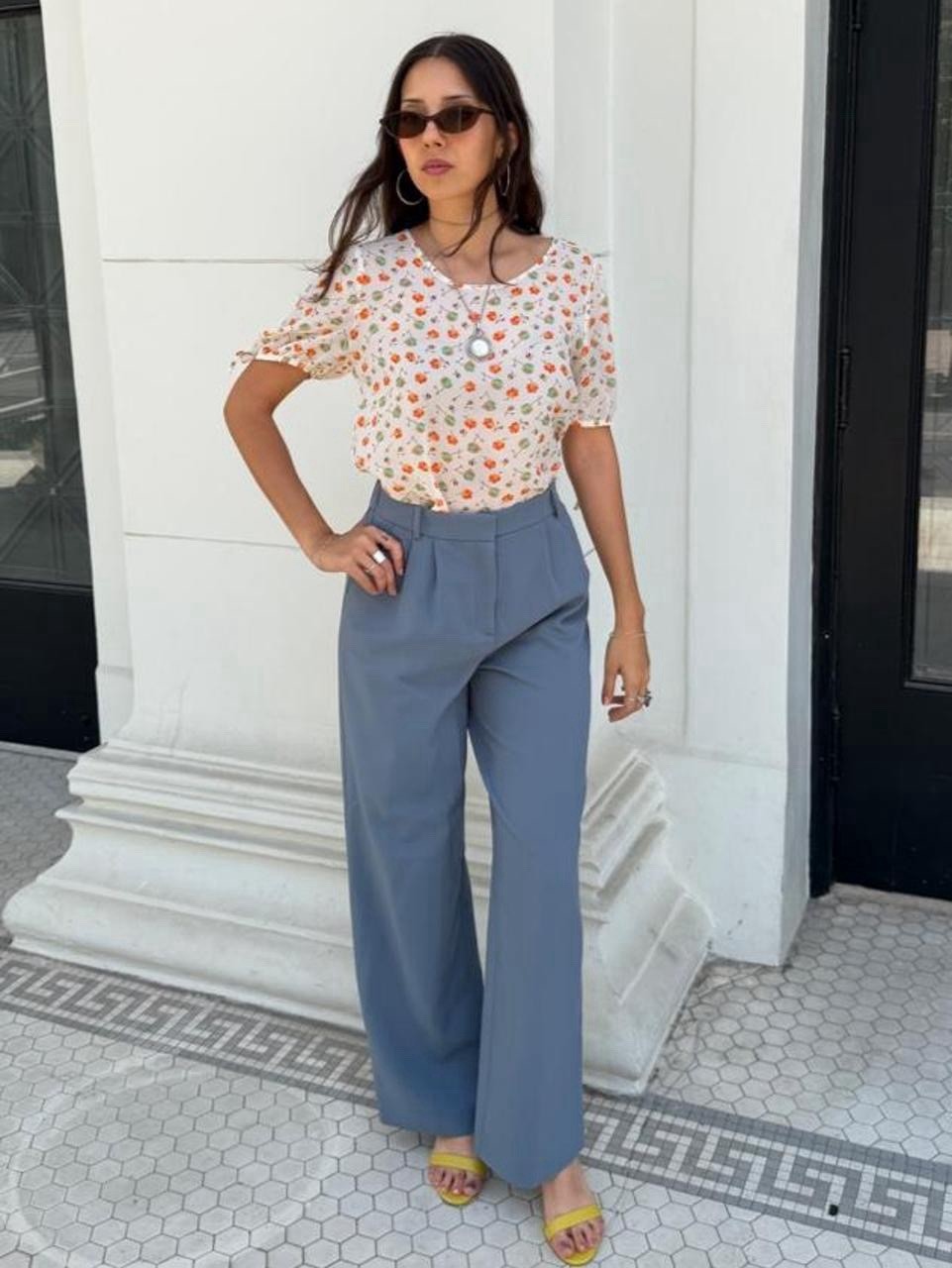 Open Edit blue wide leg high waist pants -waist 27 in #officesiren #business